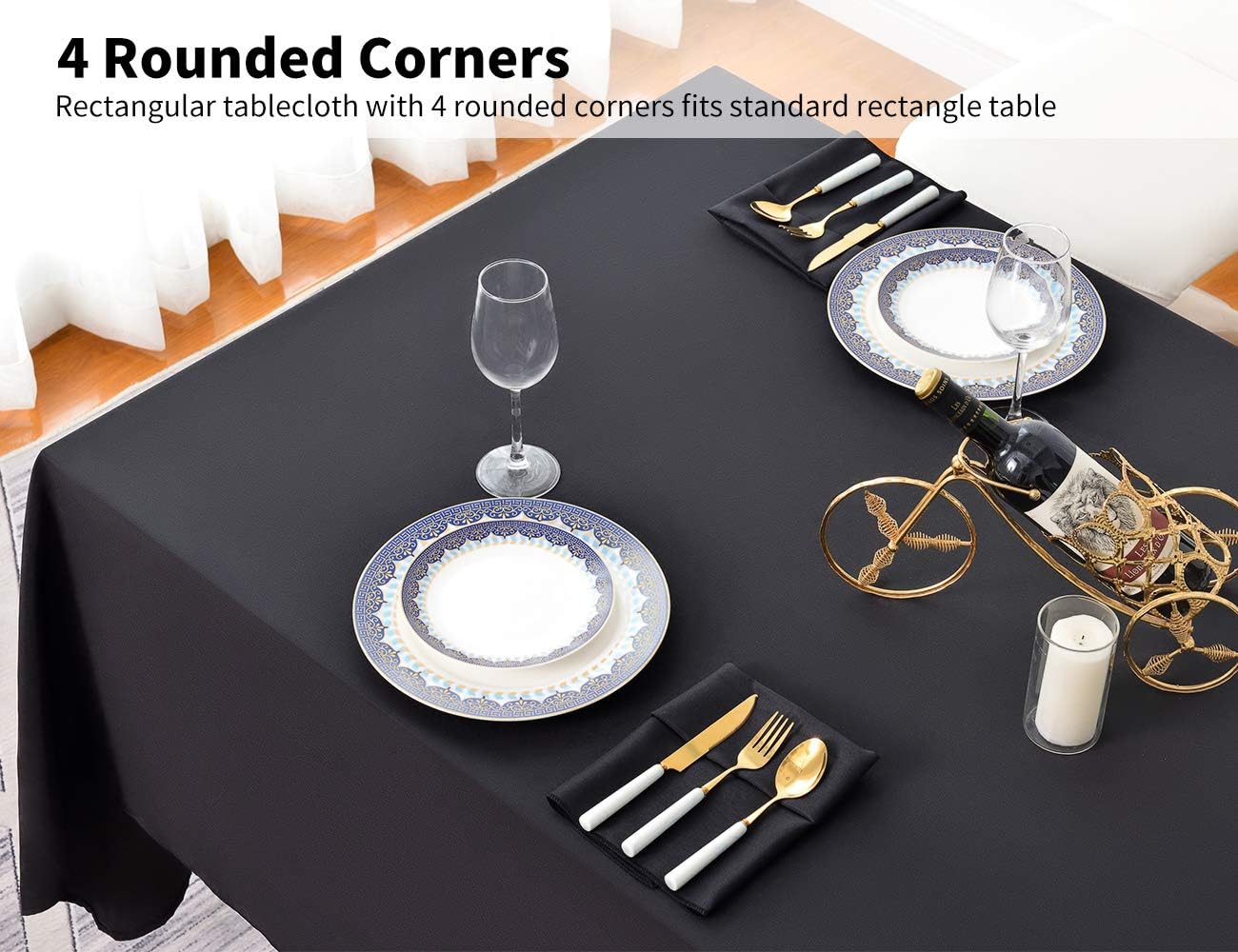 Surmente Black Tablecloth 60 x 102-inch Rectangular Polyester Table Cloth for Weddings, Banquets, or Restaurants