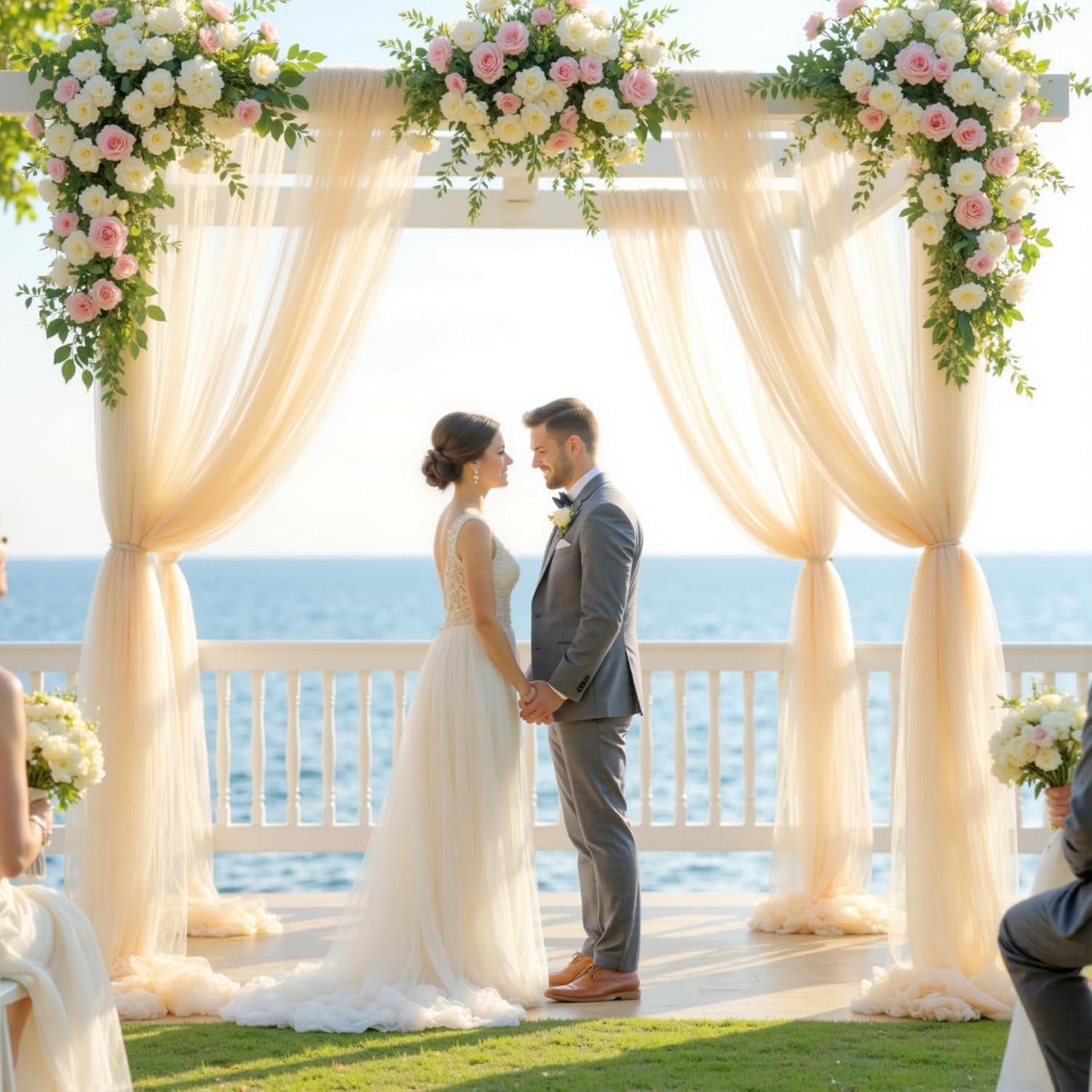 Wedding Arch Draping Fabric Backdrop 2 Panel 30" x 19Ft Champagne Drapes Curtains for Wedding Reception Sheer Tulle Backdrop Curtain for Ceremony Birthday Party Baby Shower Arbor Ceiling Decorations