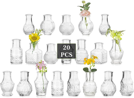 Glasseam Small Bud Vases for Centerpieces: 20PCS Mini Clear Glass Vase Set for Flowers Decor Wedding Party Baby Shower Dining Table Decorations Centerpiece