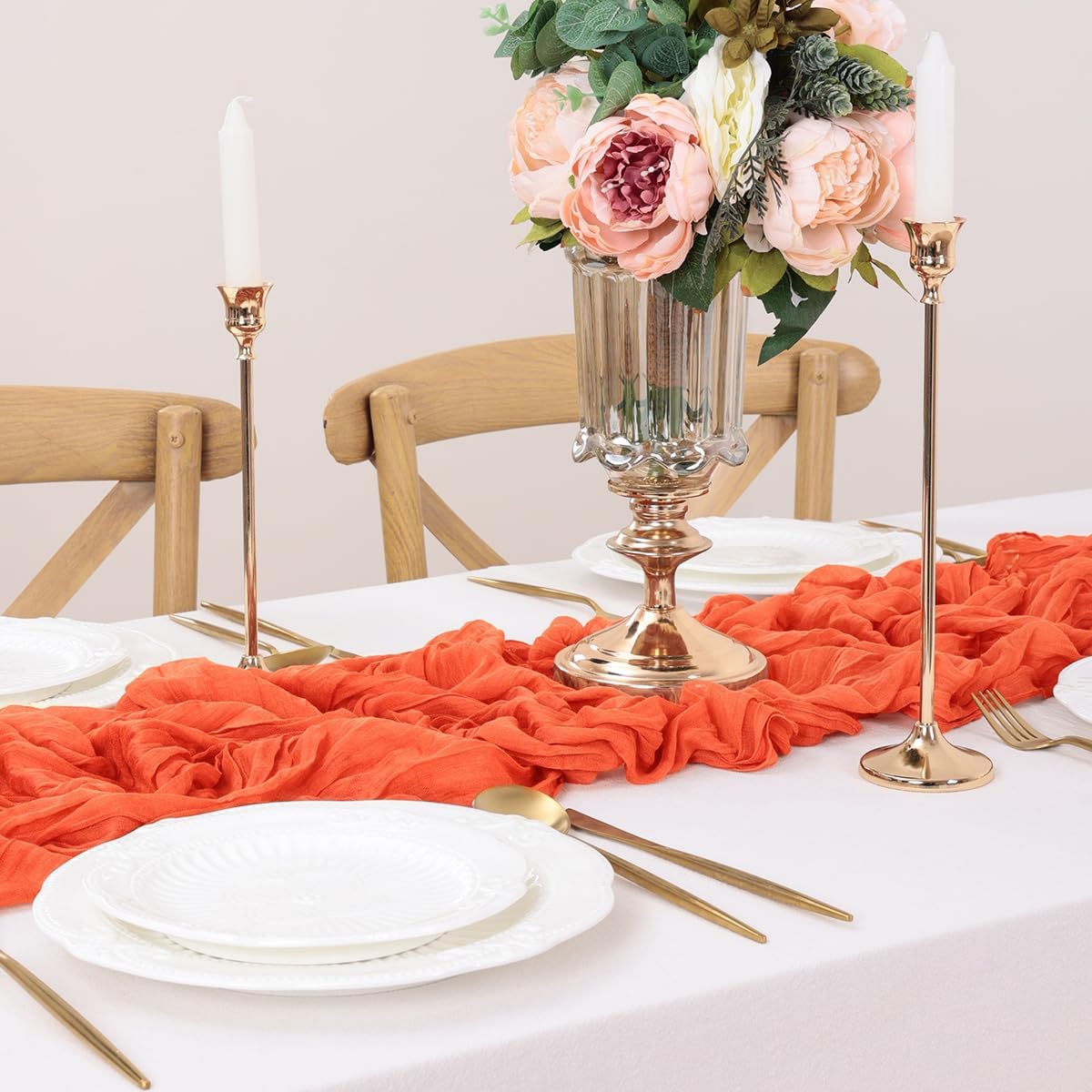 Orange Table Runner Cheesecloth Table Runner 10FT Farmhouse Table Runners 120 Inches Fall Table Decor Dining Room Centerpiece Wedding Boho Baby Shower Birthday