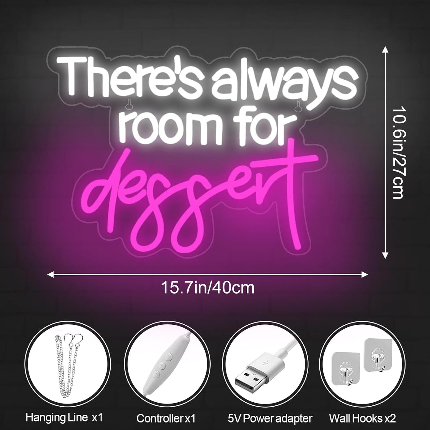 There's Always Room for Dessert Neon Sign Baking Bread Shop Decor Led Light Cafe Dessert Decor Welcome Sign Open LED Light, 15.7"x10.6"