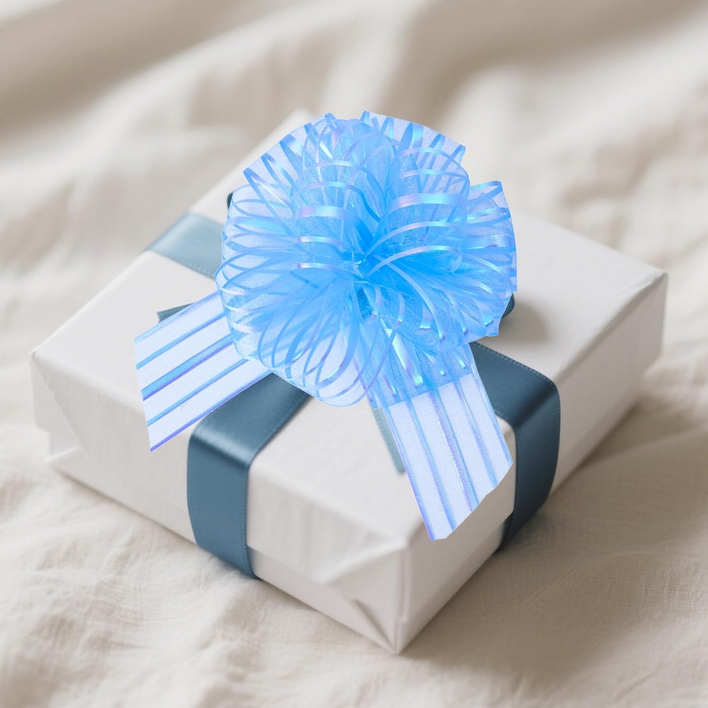 6 Pcs 6 Inch Large Organza Pull Bow Ribbon – Elegant Gift Bows for Wedding Decorations, Christmas Wrapping, Birthday Parties, Car Decor, Gift Baskets, and Valentine's Day Packaging(Light Blue)