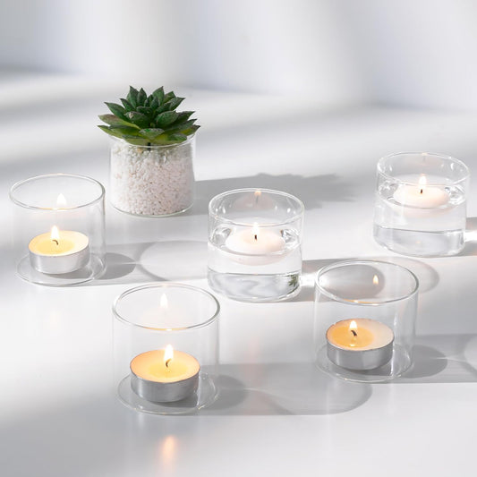 NUPTIO Clear Tealight Candle Holders: Set of 12 Glass Votive Holders - Small Floating Candleholder for Wedding Birthday Holiday Table Centerpieces Decoration (2.24 x 1.97 inch)