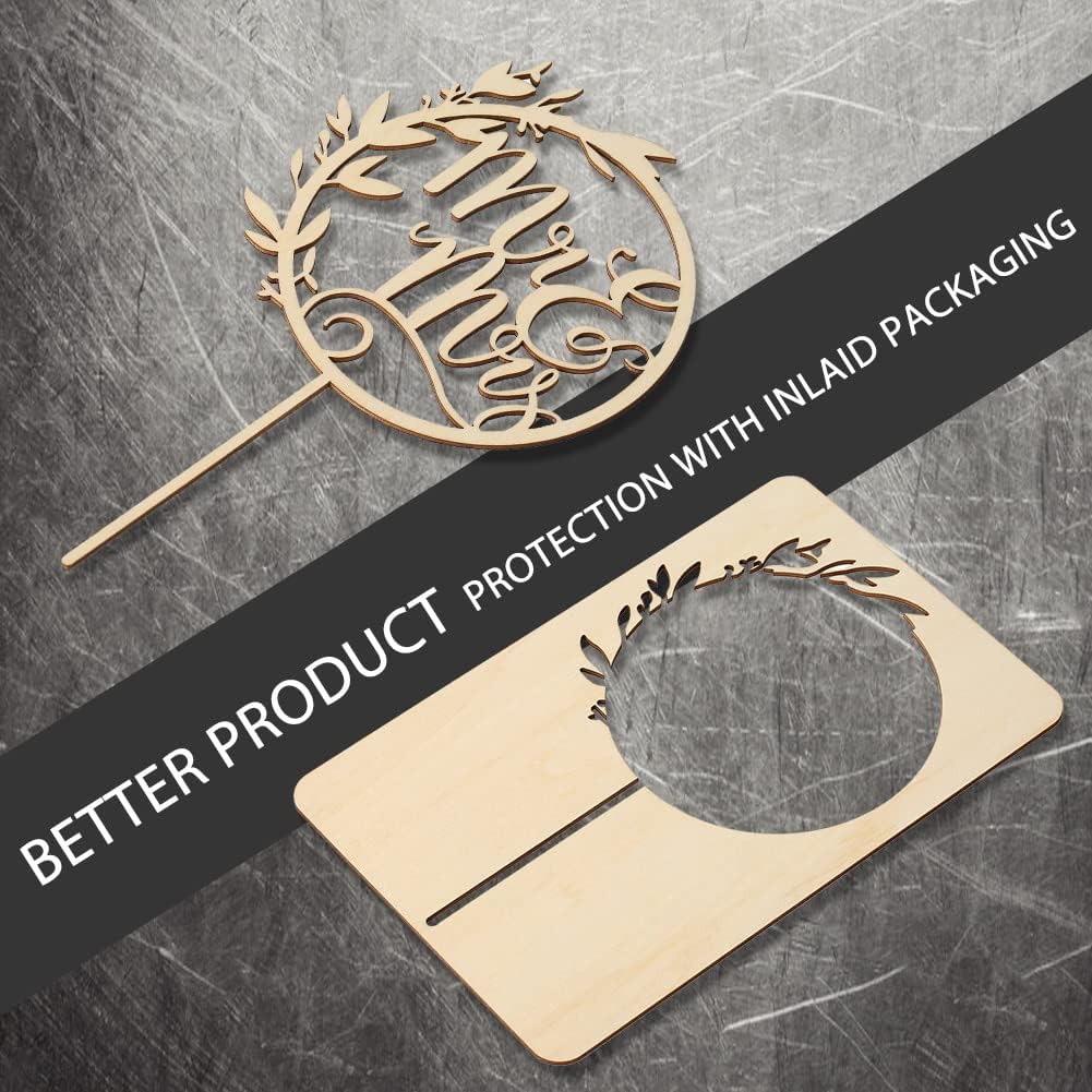 Mr & Mrs Cake Toppers - Engagement & Bridal Shower Cake Picks - Wooden Bride & Groom Decoration