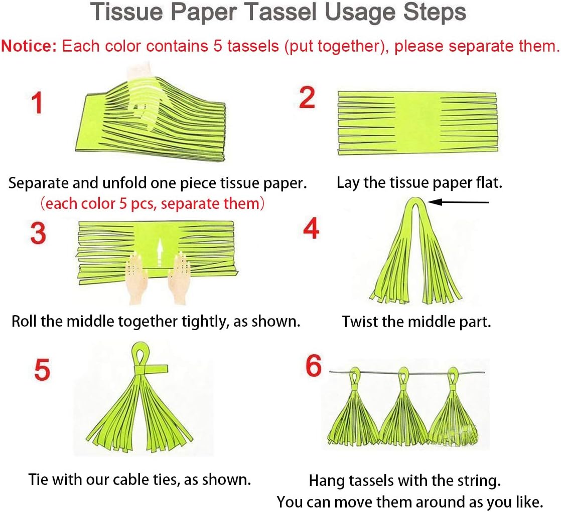 Tassel Garland, Tissue Paper Tassels Banner for Graduation Party Decorations, Thanksgiving, First Birthday Party Decorations, 20 pcs DIY Kits (Orange+Metallic Gold+Tan+Ivory)