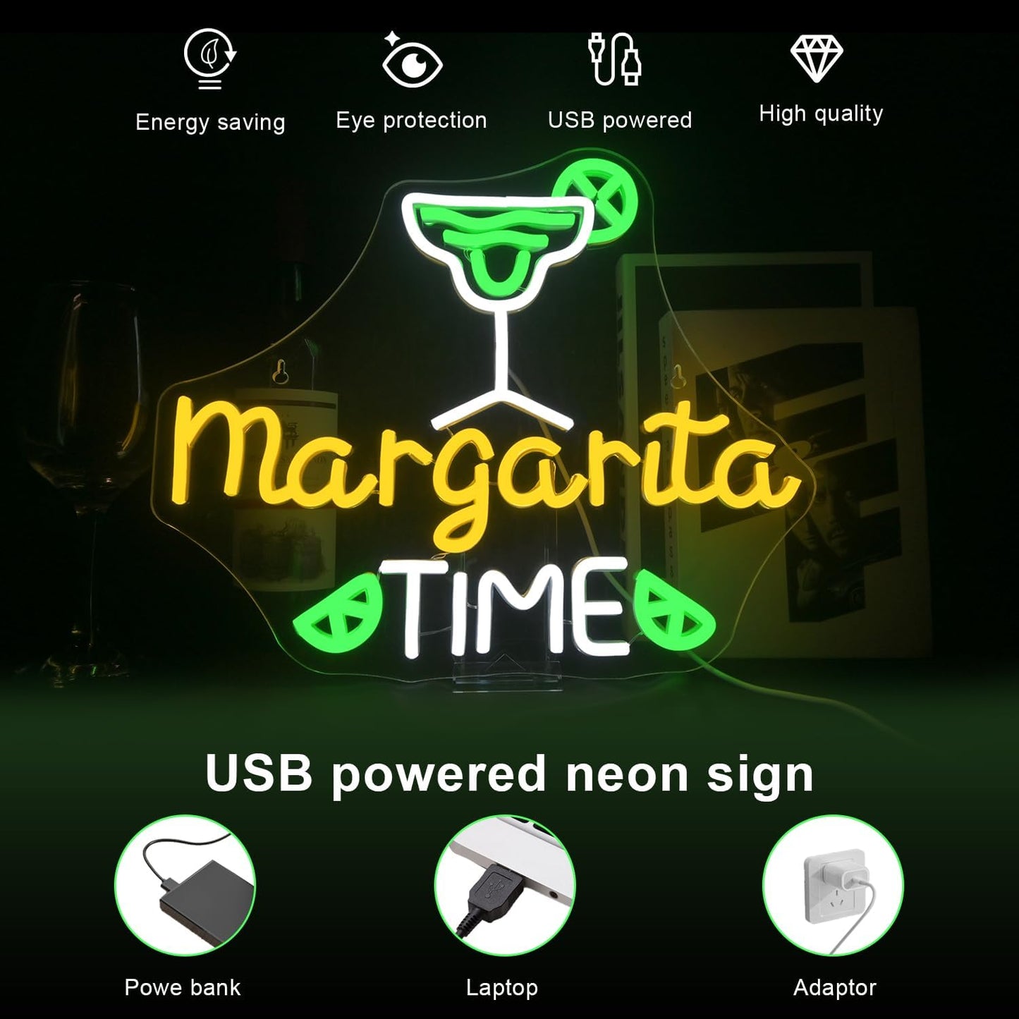 Lucunstar Margarita Time Neon Sign for Wall Decor, Margarita Led Signs, USB Dimmable Neon Lights for Beer Bar Kitchen Restaurant Home Pub Party Man Cave Club Shops Hotel Store Business Gift