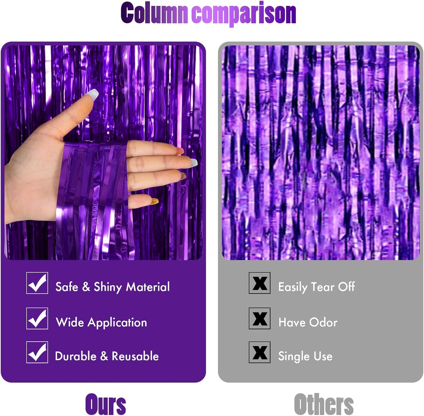 CANREVEL 2 Pack 3.3x8.2 Feet Purple Foil Fringe Backdrop Curtains, Tinsel Streamers for Mermaid Birthday Party Decorations, Graduation, Halloween, Disco Party