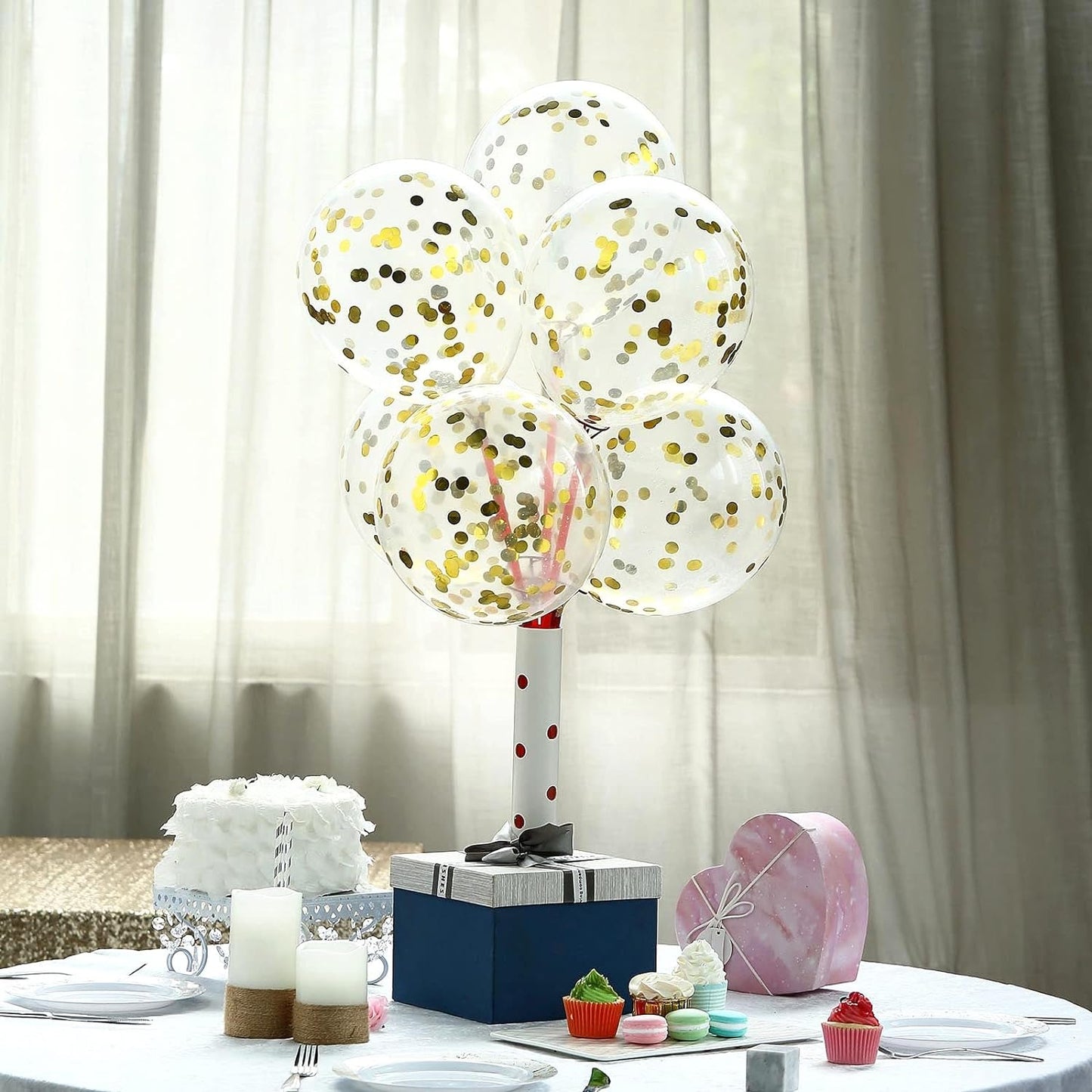 Bezente Gold Confetti Latex Party Balloons - 60 Pack 12 inch Helium Gold Confetti Balloons with Golden Paper Confetti Dots for Wedding Graduation Bridal Shower Birthday Party Decorations