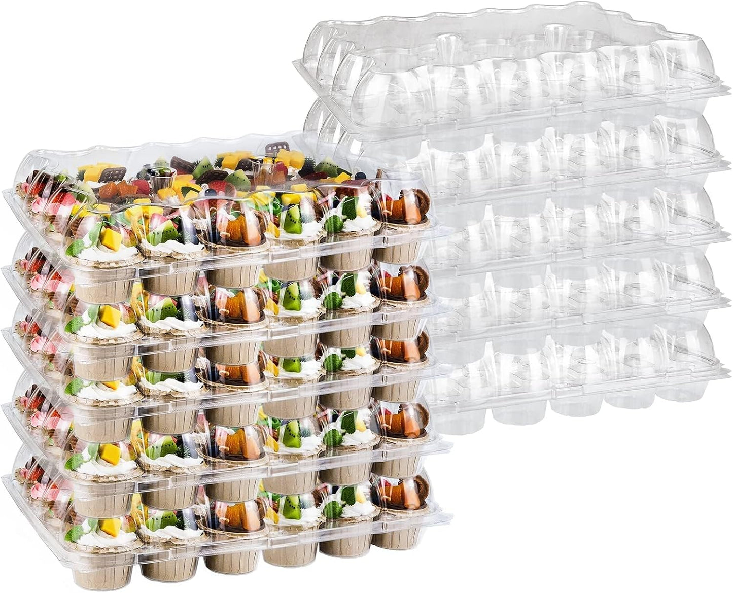 TWOWYHI 24 Counts x 10 Sets Cupcake Containers Cupcake Boxes Plastic Cupcakes Carrier Holders for Clear Plastic Disposable Cupcakes Container with Detachable Tall Lid