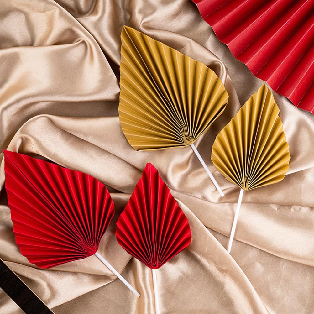 16pcs Golden Tree Leaf Folding Fan Cake Toppers - Elegant Boho Cake Decorations for Birthday Party, Wedding, and Anniversary - 4.33 * 1.96 * 0.39inch