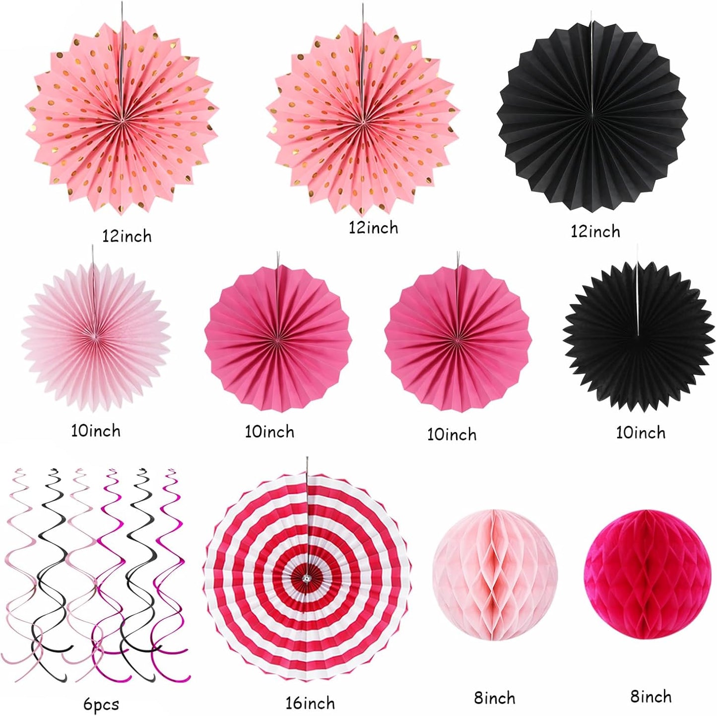 Hot-Pink Black Party-Decorations - 33pcs Baby Girl Women Birthday Banner,Streamers Tassel Garland,Birthday Tissue Pom Poms Honeycomb,Paper Lantern Fans,Wedding Bachelorette Graduation Decor Hugtmr