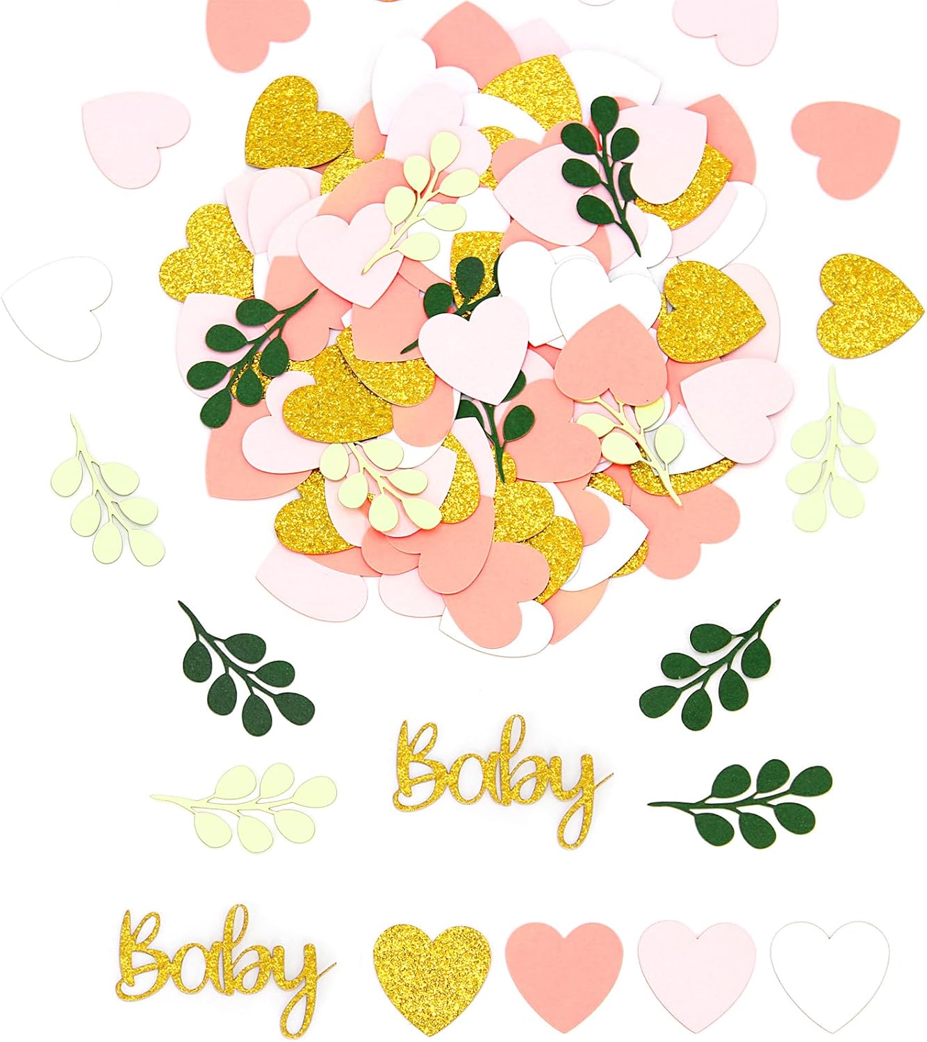 200PC Greenery Baby Shower Confetti Pink and Sage Green Baby Shower Decorations for Girl Eucalyptus Hearts Table Scatters for Its a Girl Party Decor Supplies