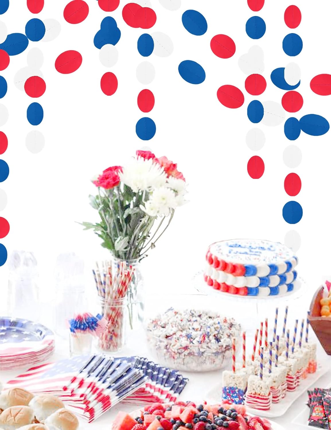 Red White Blue Party Decorations - 52Ft Paper Streamers Birthday Garland National Day Patriotic American Theme Labor Day Decor HongTongTong