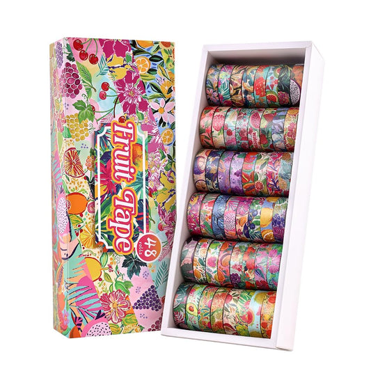 48 Rolls Fruit Theme Washi Tape Set, Writable Decorative Tapes for Scrapbooking, Bible Journaling, Bullet Journaling, 0.39"x79" per Roll