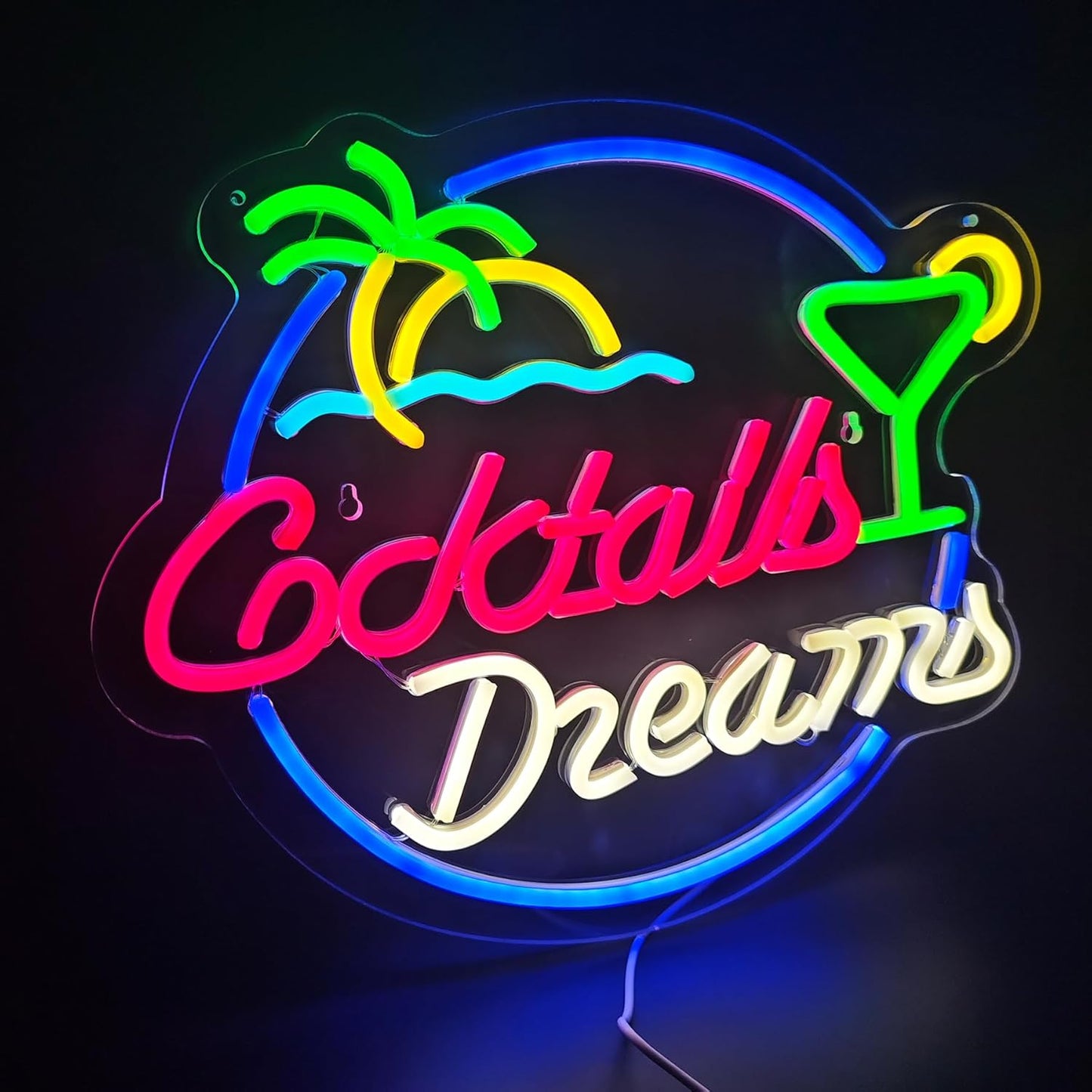 Cocktails Dreams Neon Sign Led Wall Decor Man Cave Neon Light Up Signs Wall Art for Bar Home Room Bedroom USB Powered 15.7"x12.7"