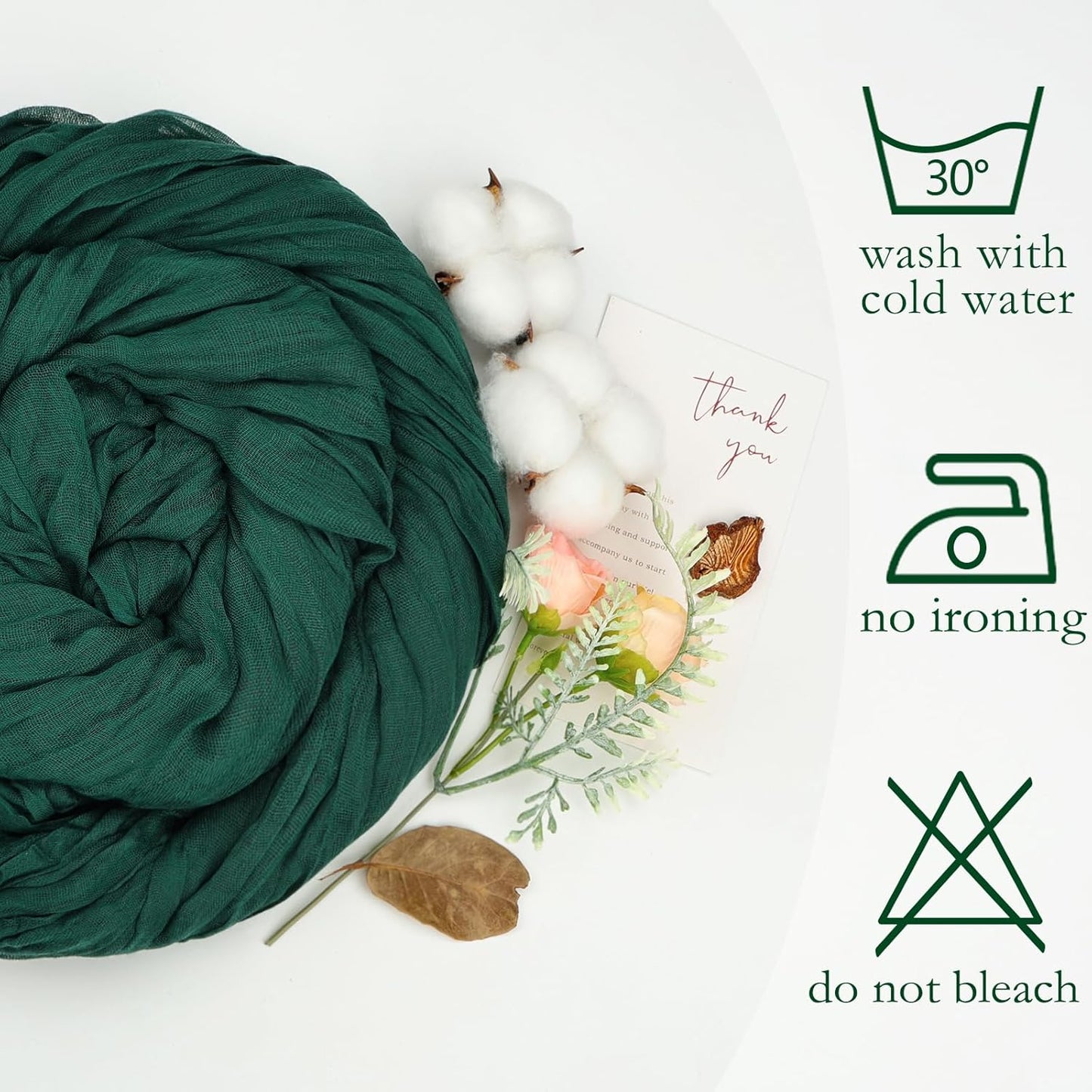 12 Pack Emerald Green Cheesecloth Christmas Table Runner 10ft Boho Gauze Fabric Cheese Cloth Table Runner 35 x 120 Inch Rustic Sheer for Wedding Decor Baby Shower Party Table Centerpiece Decoration