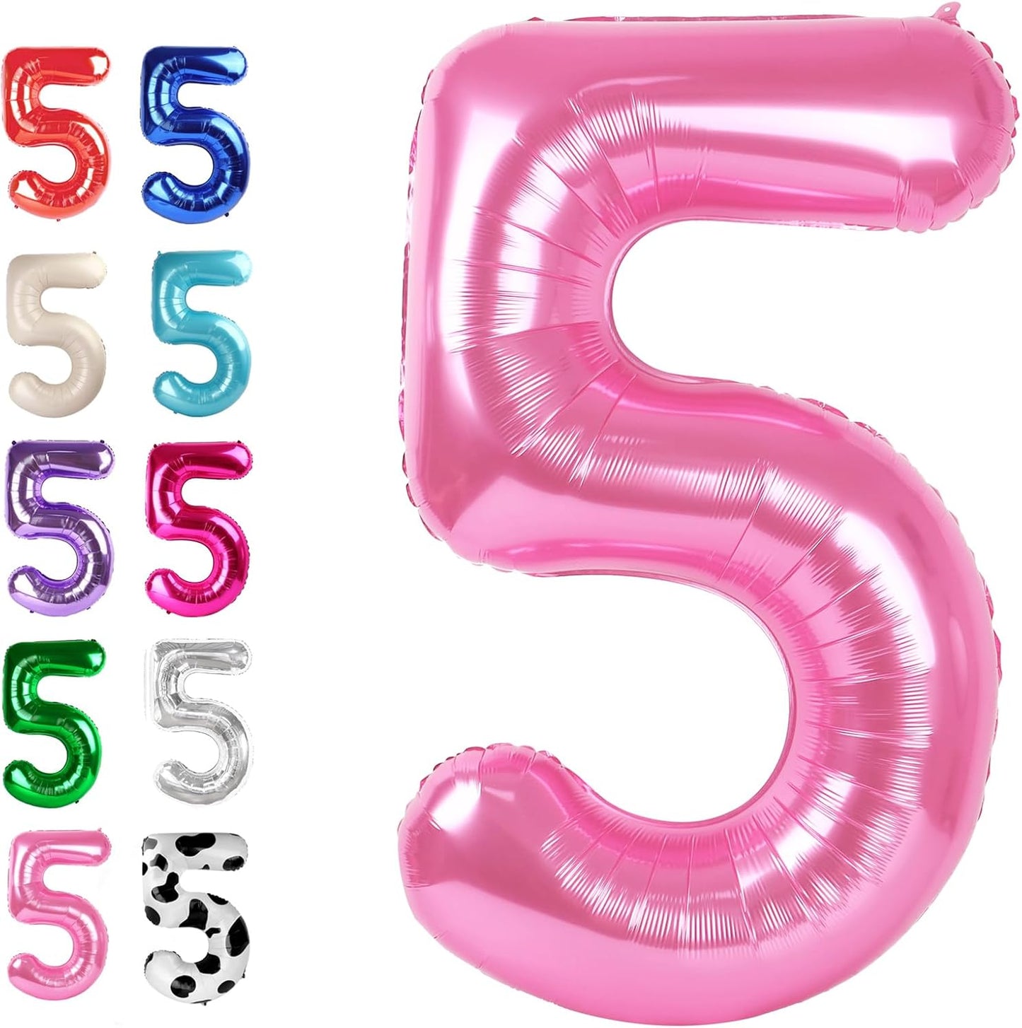 Pink 40 Inch Large Number 5 Birthday Balloon, Five 5th 15 25 35 50 55 Birthday Celebration Decorations, Foil 5 Mylar Helium Number 5 Balloons Girl Boy Anniversary Party Supplies