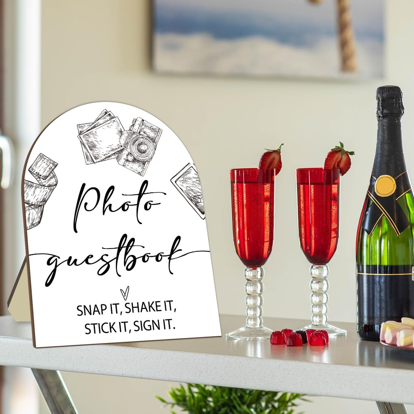 Wedding Photo Guestbook Desk Decor, Minimalism Style Welcome Sign, Bridal Shower Sign, Baby Shower Decoration Supplies, Wedding Reception Plaque with Stand 8 * 10In