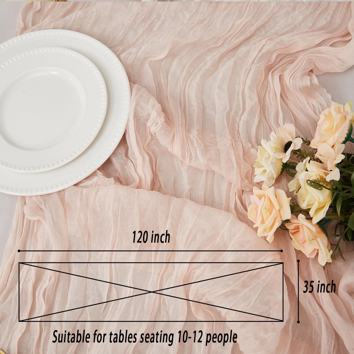Dusty Pink 2 Pack Cheesecloth Table Runner 120 Inch 10 FT Boho Rustic Gauze for Wedding Baby Shower Party Farmhouse Summer Home Decor Washable