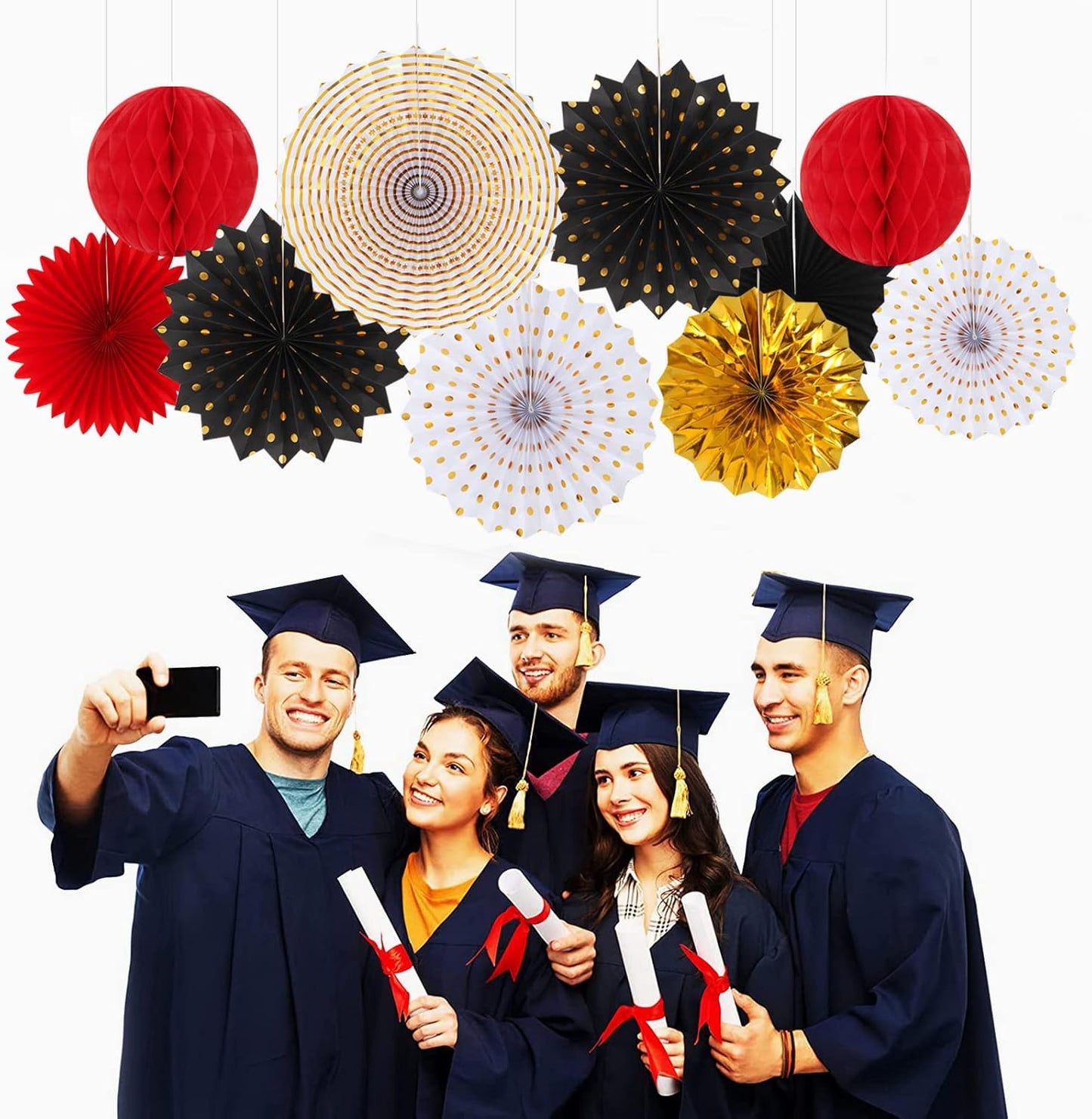 Red Black-Gold Casino Theme Party-Decorations - 33pcs Kits Game Night Graduation Banner, StreamersTassel Garland,Tissue Pom Poms Honeycomb, Paper Lantern Fans,Wedding Birthday Baby Shower Decor Hugtmr