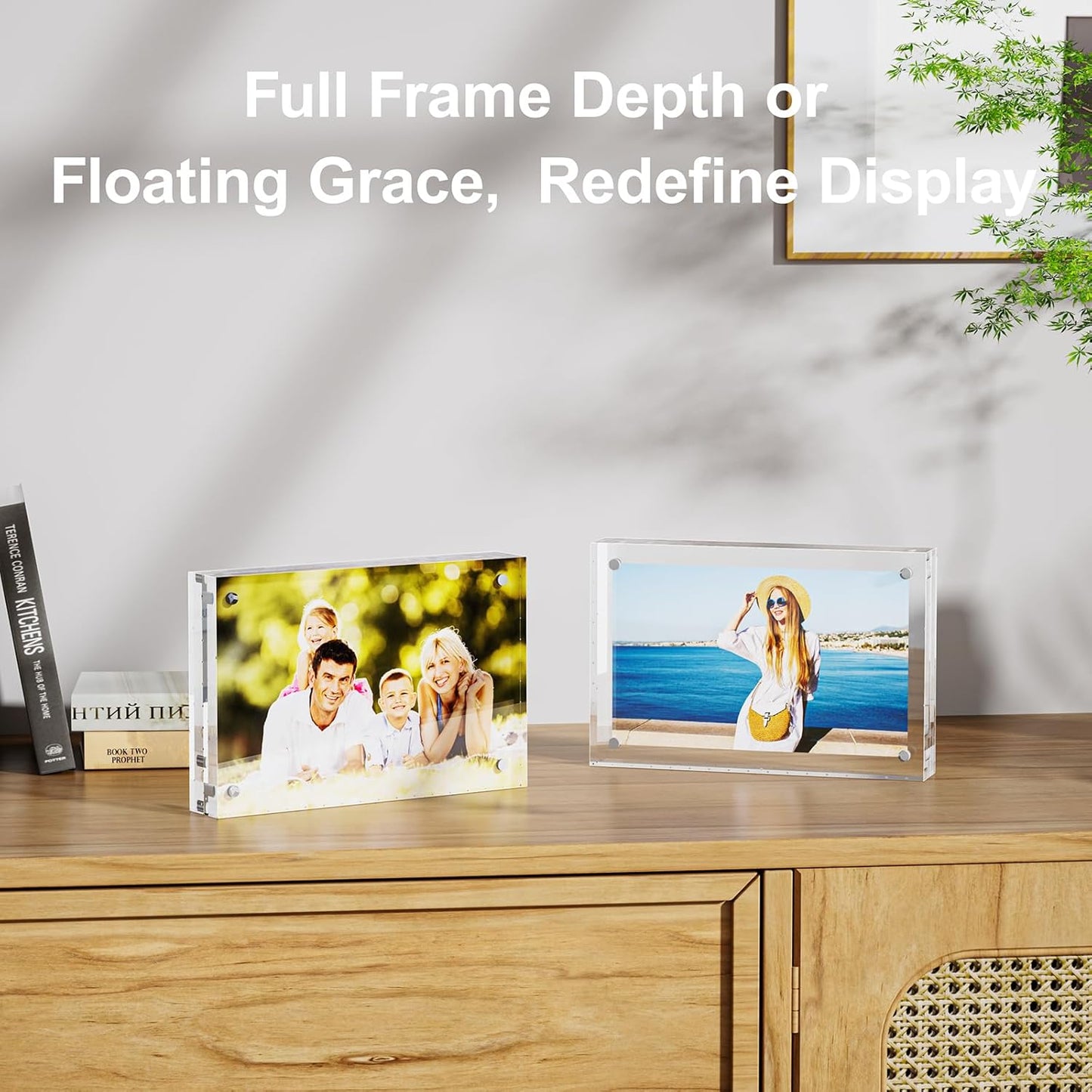 5 Pack 5x7 Acrylic Picture Frames - 20% Thicker Double Sided Magnetic Frame with UV Protection - Freestanding Clear Frameless Display for Tabletops - Modern Photo Frame Set for Home & Office Decor
