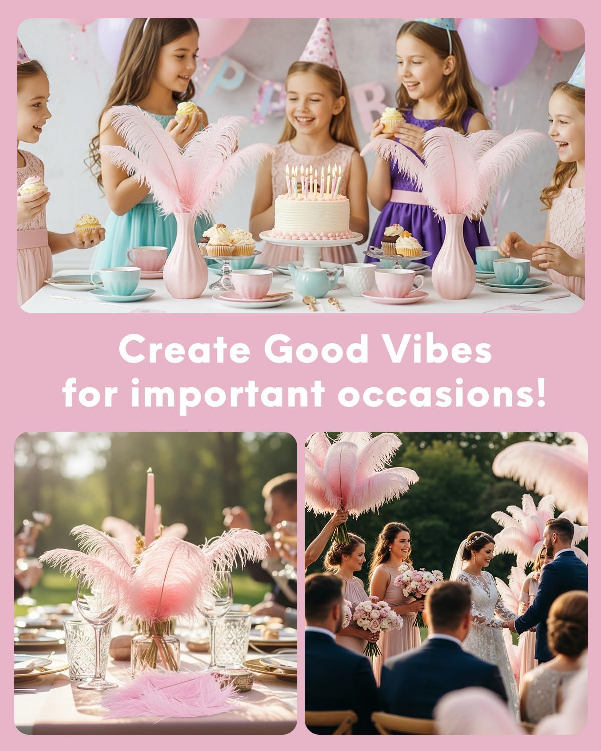 NEWONG 30pcs Light Pink Ostrich Feathers Natural Bulk 11-14inch(28-35cm) Vase Craft Wedding Home Party Centerpieces Christmas Day Decoration