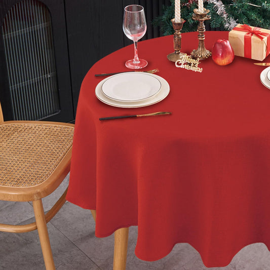 NLMUVW Red Linen Tablecloth Round, Water Resistant Textured Table Cloth Christmas Table Cover for Kitchen Dining Coffee Patry, 36 Inch