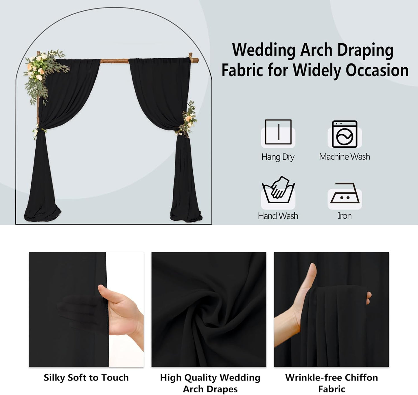 4 Panels Wedding Arch Draping Fabric 28 x 20Ft Chiffon Wedding Arch Drapes Chiffon Fabric Drape Sheer Backdrop Curtain for Weddings Party Ceremony Birthday Reception Swag Backdrop Ceiling Décor(Black)