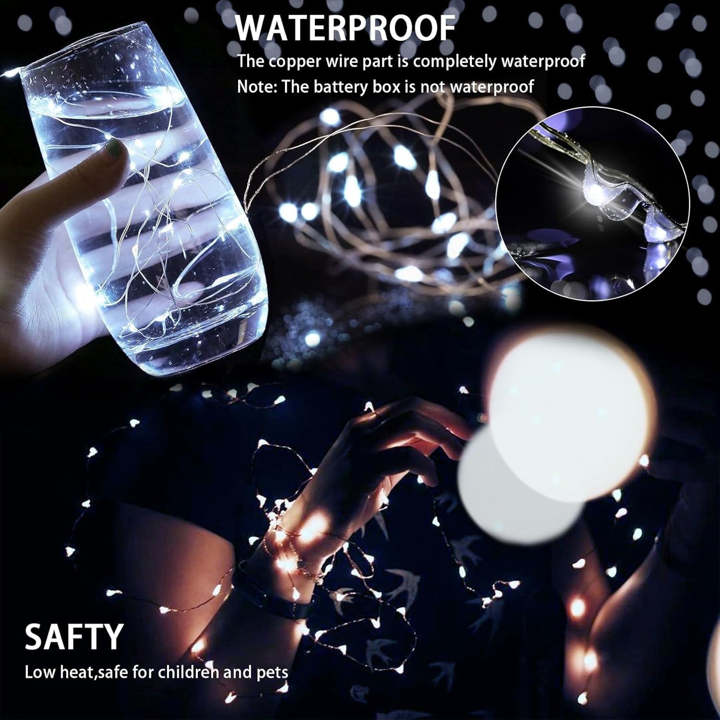 50 Pack White Fairy Lights 7Ft 20 LED Twinkle String Lights 3 Modes Battery Operated Waterproof Firefly Starry for Mason Jar Party Wedding Christmas Valentines Day Table Centerpieces,Cold White