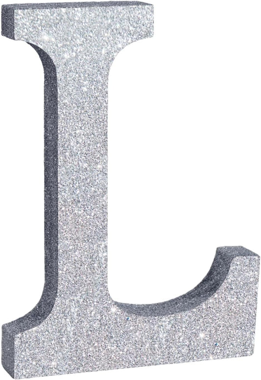 TONIFUL 8 Inch Silver Glitter Letter L Table Centerpiece A-Z Silver Birthday Party Decorations,Silver Alphabet L for Birthday,Chrismas,Graduation,Bridal Shower,Wedding,Anniversary Party Supplies