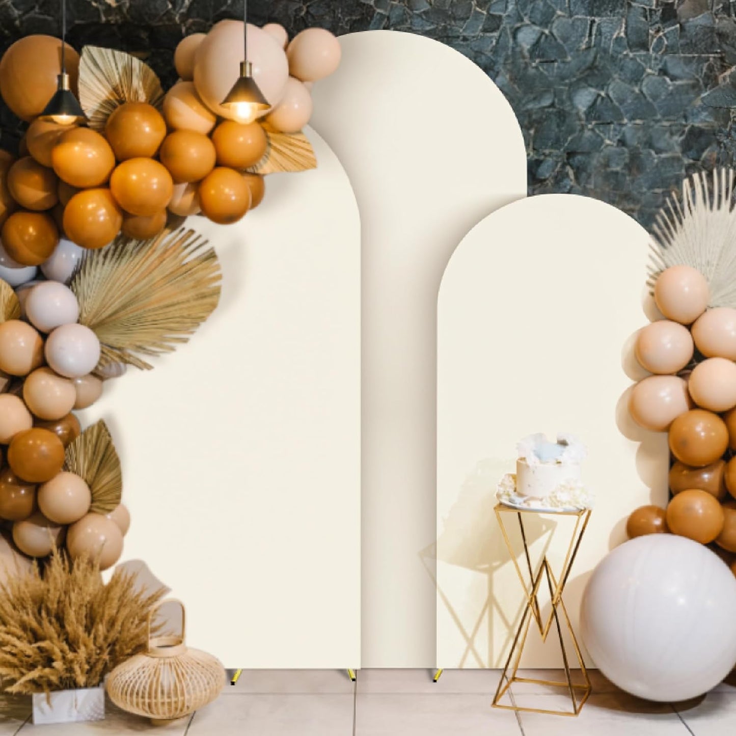 Spandex Anti Wrinkle Arch Backdrop Cover - High Elastic Fitted Arch Stand Cover Set of 3, Beige Round Top Chiara Backdrop for Wedding Birthday Party Garden Decor 4FT, 5FT, 6FT
