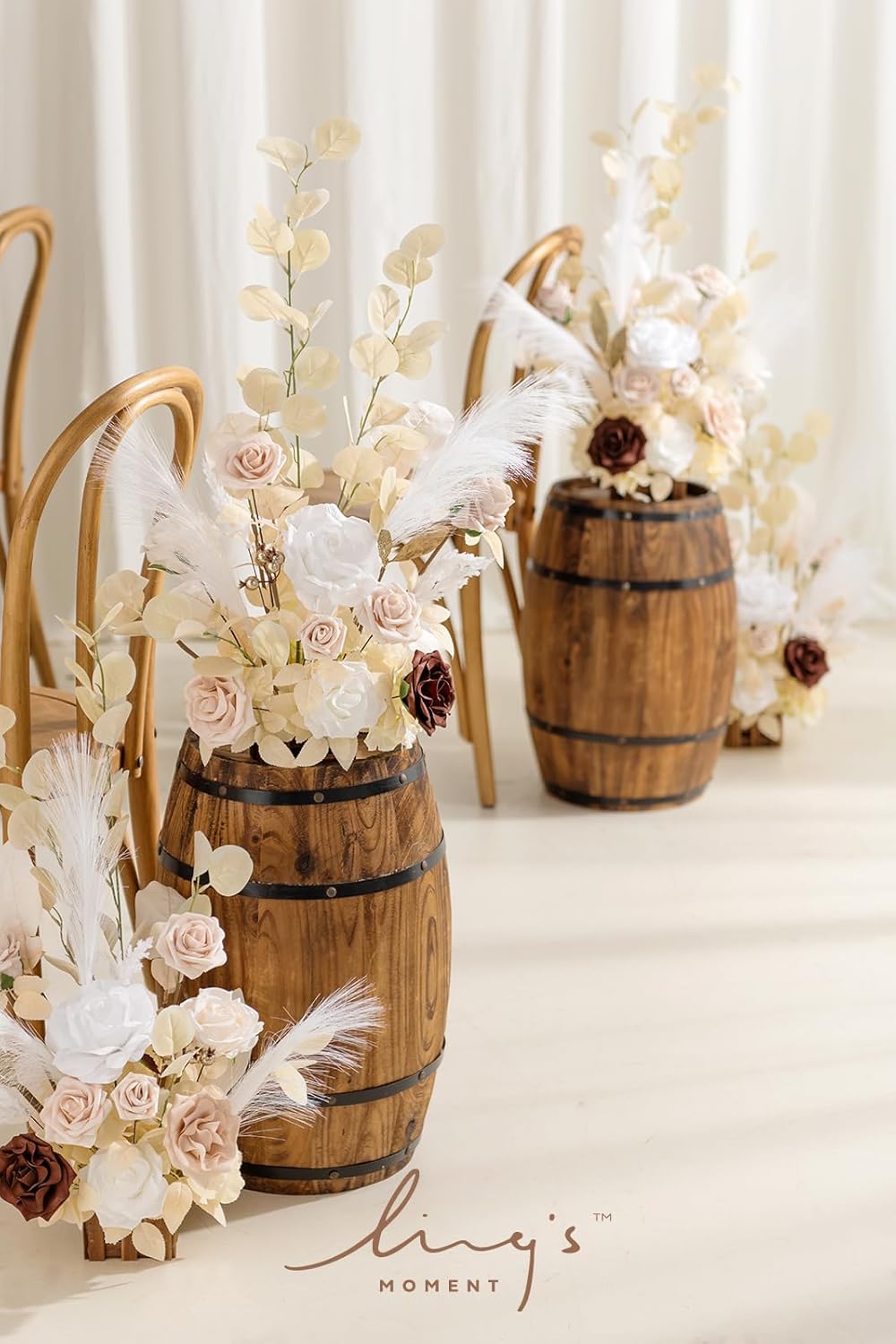 Ling's Moment 17.5" Tall Standing Artificial Flowers Arrangements 4 pcs Fall Wedding Aisle Runner Chair Decorations White Beige Centerpieces for Ceremony Reception Rose Floral Party Outdoor