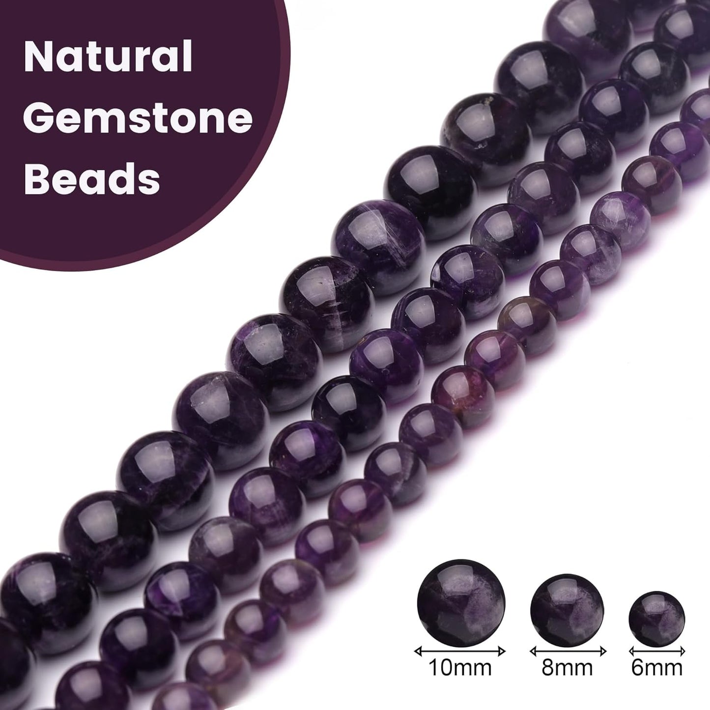 8mm Natural Crystal Beads for Jewelry Making,Amethyst Polished Smooth Round Gemstone Beads for Bracelet Necklace 15 Inch