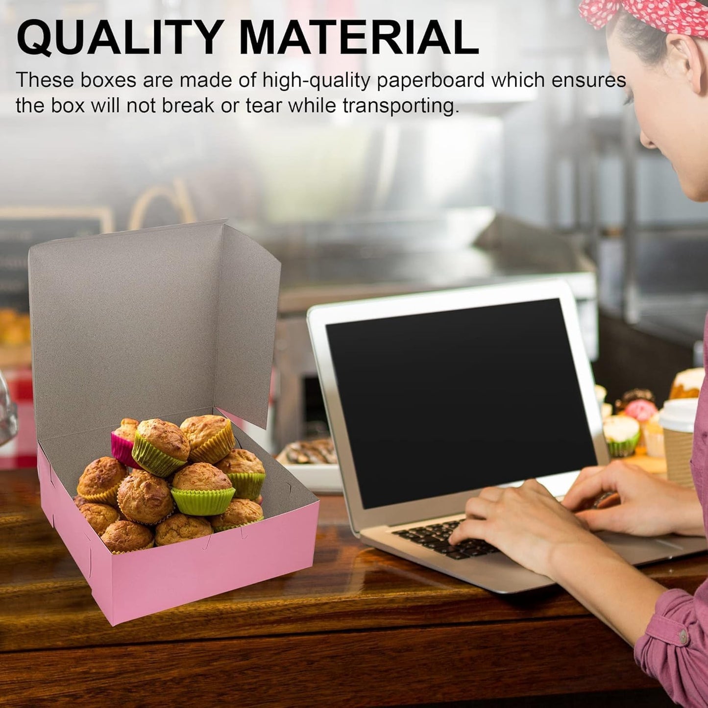 MT Products Pink Cupcake Boxes 8" x 8" x 3" - Bakery Boxes No-Window (Pack of 250) - Made in the USA
