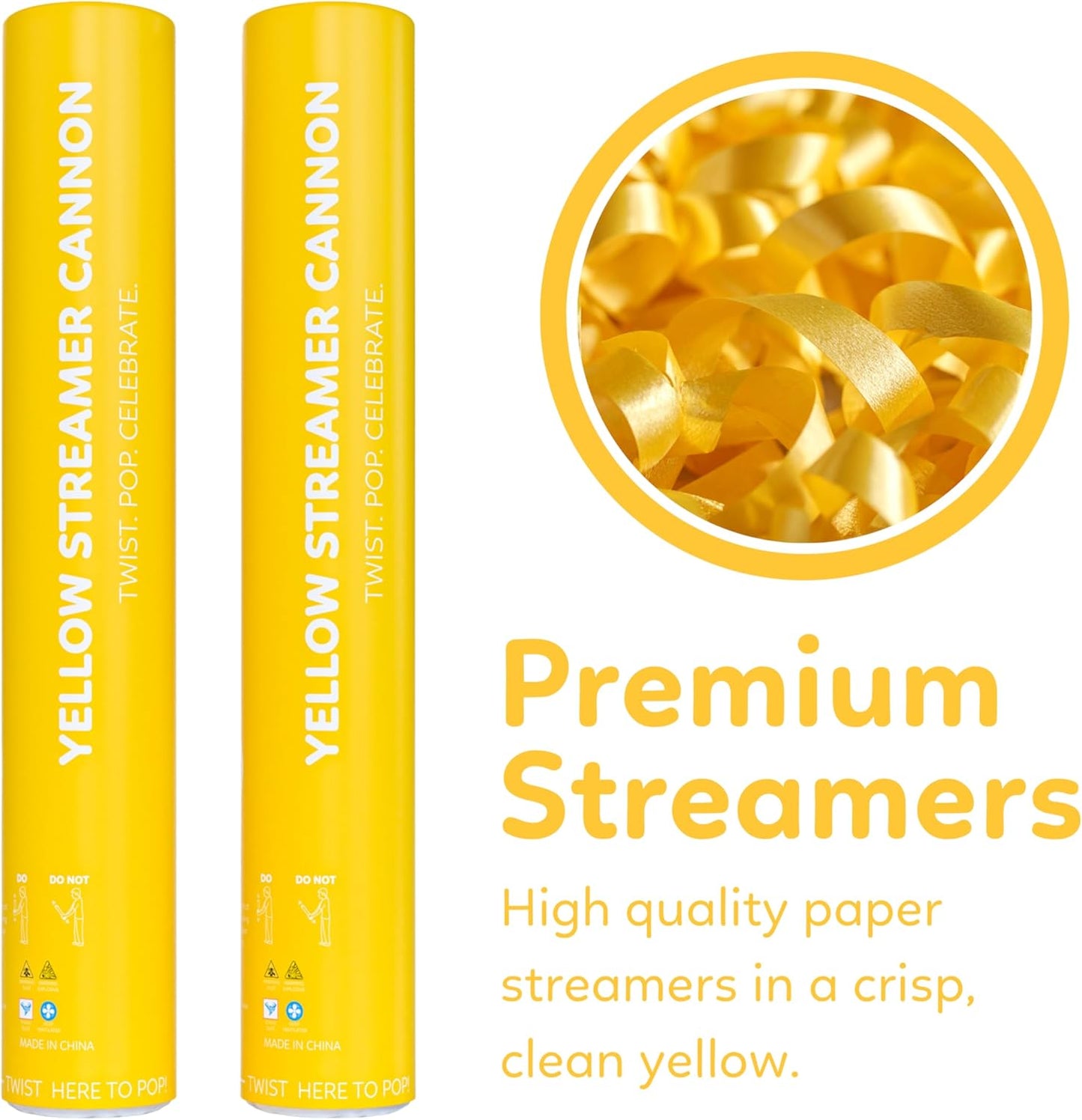 2 Pack Streamer Cannon Confetti Poppers | Biodegradable Yellow Confetti | TUR Party Supplies | Launches Up to 25ft | Giant (12 in) | Party Poppers for Graduation, Birthdays, Weddings, and Memorial Day