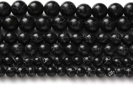 Black Turquoise Stone Beads Gemstone Round Crystal Energy Jade Beads Stone Beads for Jewelry Making DIY Bracelet Necklace Jewelry Making 1 Strand 15.5inch 31PCS 12MM