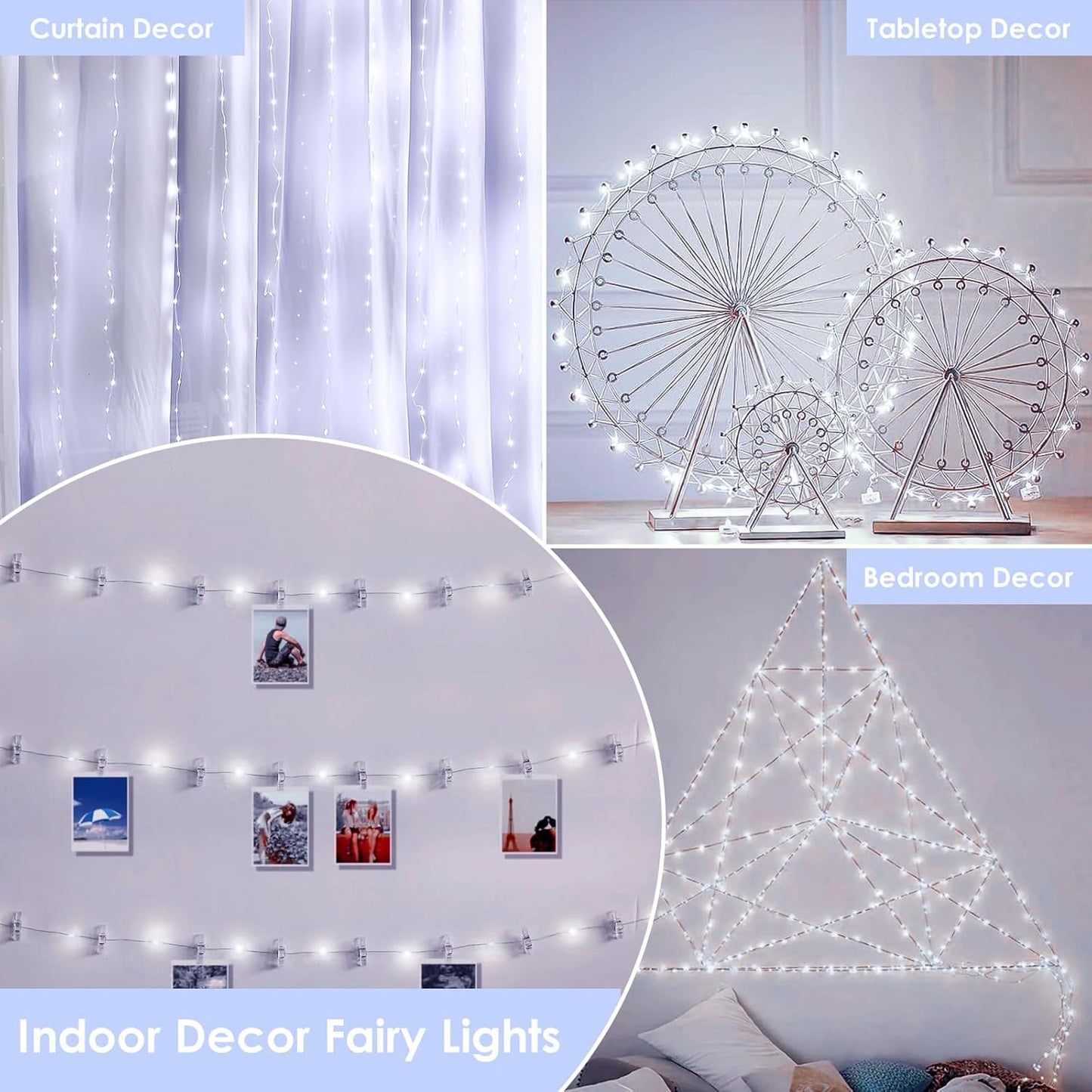 33Ft 100LED Fairy Lights Plug in, Waterproof String Lights Outdoor & Indoor 8 Modes with Timer, Christmas Light Bedroom Decor, Twinkle Light for Girl's Room Garden Christmas Decorations (Cool White)