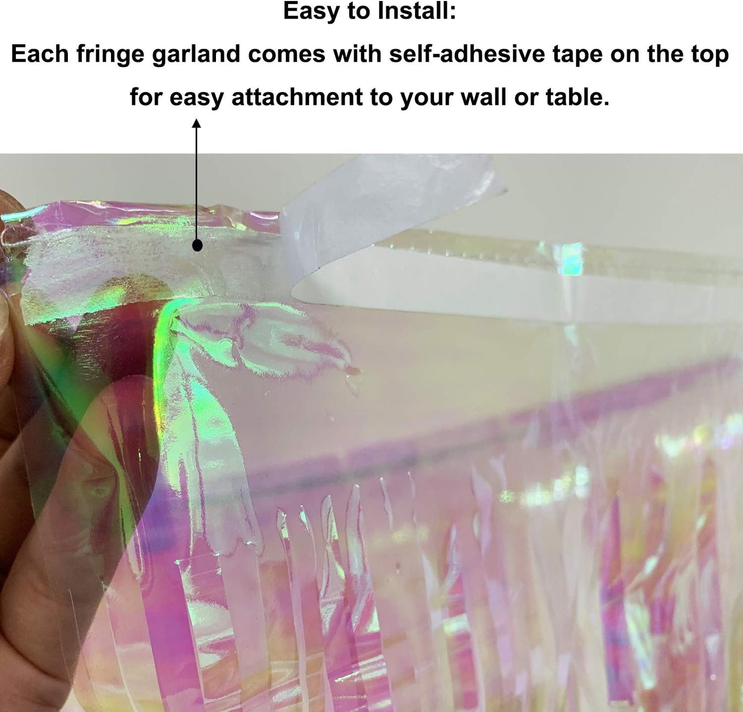 10 Feet by 15 Inch Iridescent White Foil Fringe Garland - Pack of 3 | Metallic Tinsel Banner | Ideal for Parade Floats, Bridal Shower, Wedding, Birthday, Christmas | Wall Hanging Drapes (3)