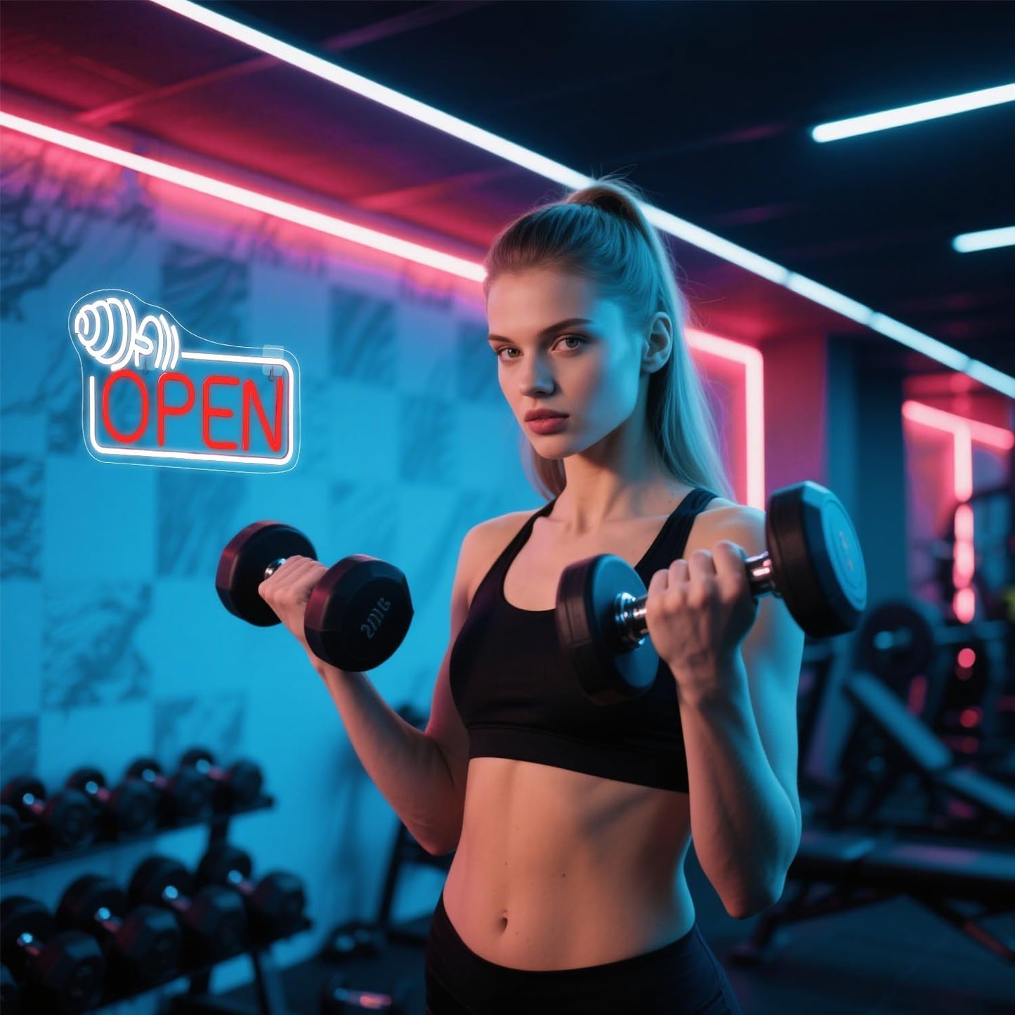 Lucunstar Barbell Open Neon Sign,Dimmable USB Led for Gym Decor Red Barbell Neon Open Sign for Business Neon Lights Fitness Club Sign Gym Fitness Studio Decoration