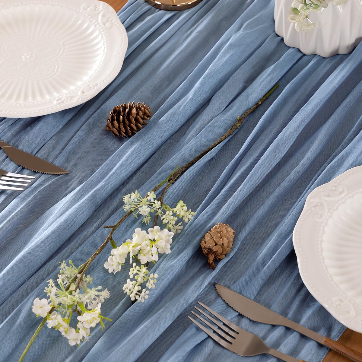 Dusty Blue Table Runner Cheesecloth Table Runner 10 Pack 10FT Farmhouse Table Runners 120 Inches Fall Table Decor Dining Room Centerpiece Wedding Boho Baby Shower Birthday