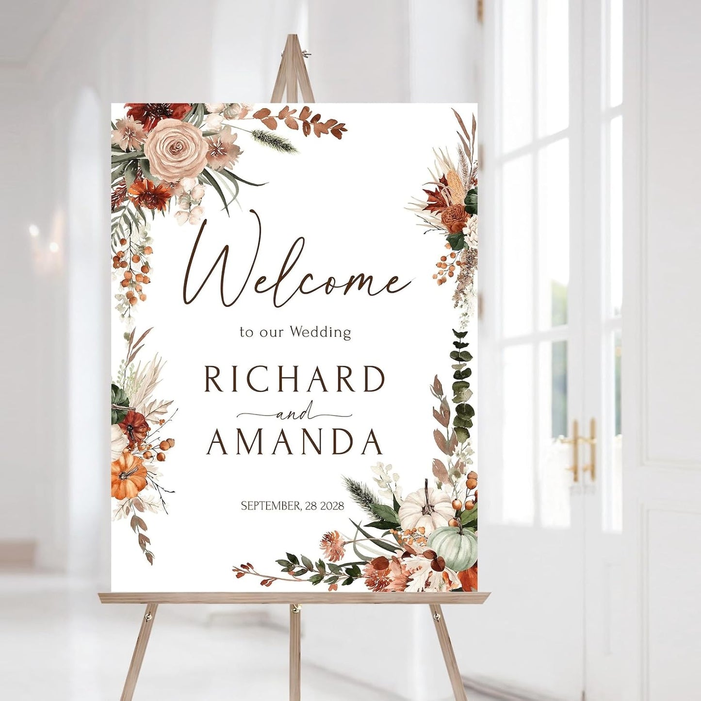 Welcome Wedding Signs, Terracotta Fall Burnt Orange Copper Wedding Sign Decorations Signage 12" X 18" (Small), 27" (Medium), 36" (Large), Plastic, Modern, Pole Mount, Weather