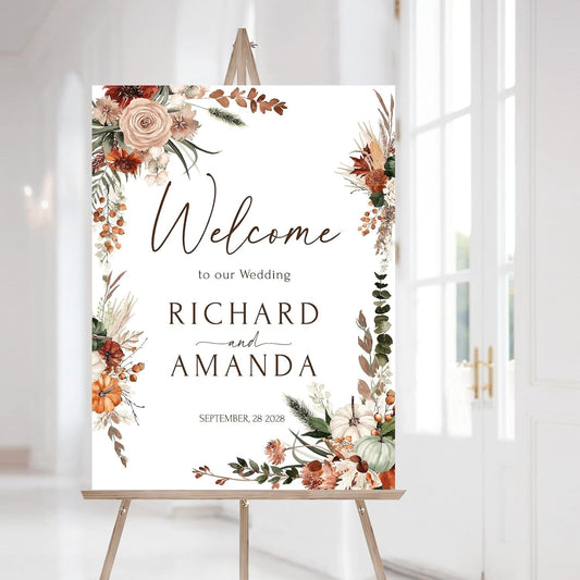 Welcome Wedding Signs, Terracotta Fall Burnt Orange Copper Wedding Sign Decorations Signage 12" X 18" (Small), 27" (Medium), 36" (Large), Plastic, Modern, Pole Mount, Weather