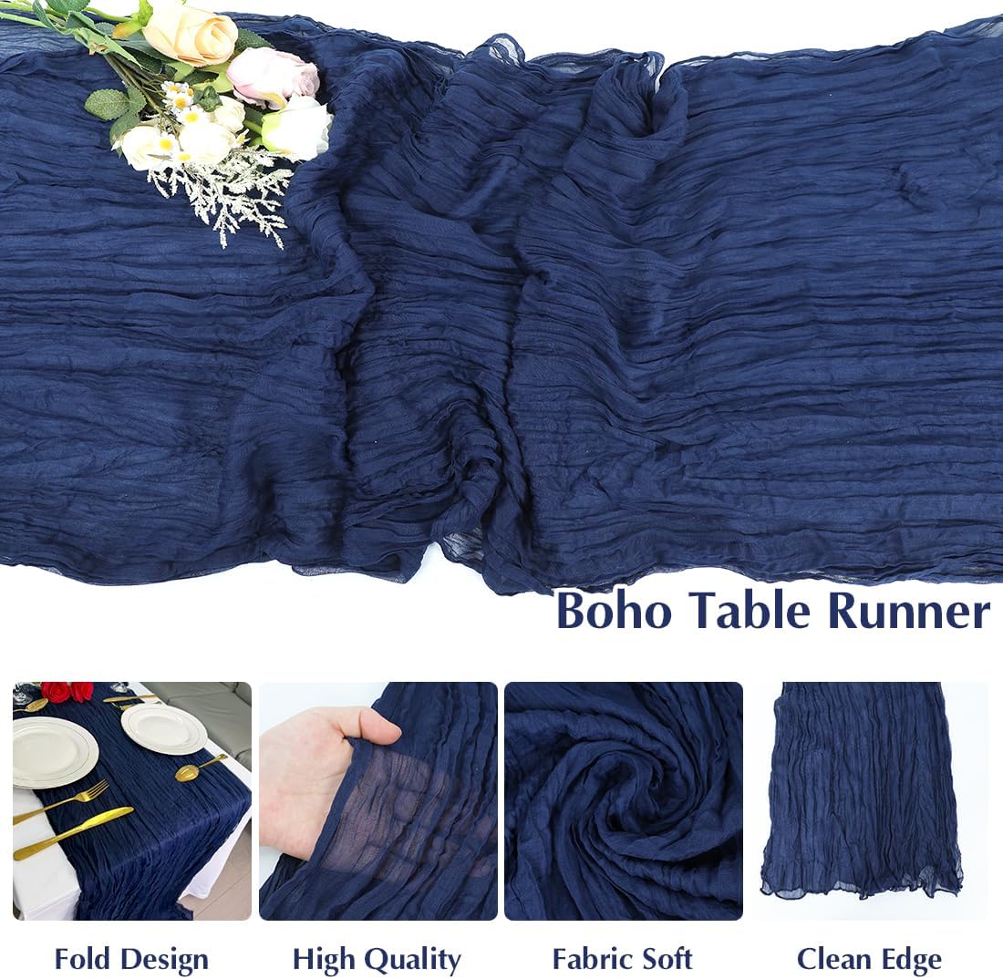 Blue Cheesecloth Table Runner -21*120Inch Long Boho Wedding Table Decor, Rustic Gauze Fabric Runner for Bridal Showers, Baby Showers & Parties (Sheer, Lightweight, Wrinkled Design)