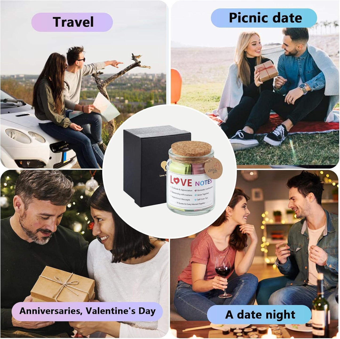 90 Love Notes Jar Romantic Anniversaries Birthdays Gifts Girlfriend Boyfriend Wife and Husband Newlyweds Bridal Shower Gift Couples Wedding Valentine Gifts Long Distance Gift