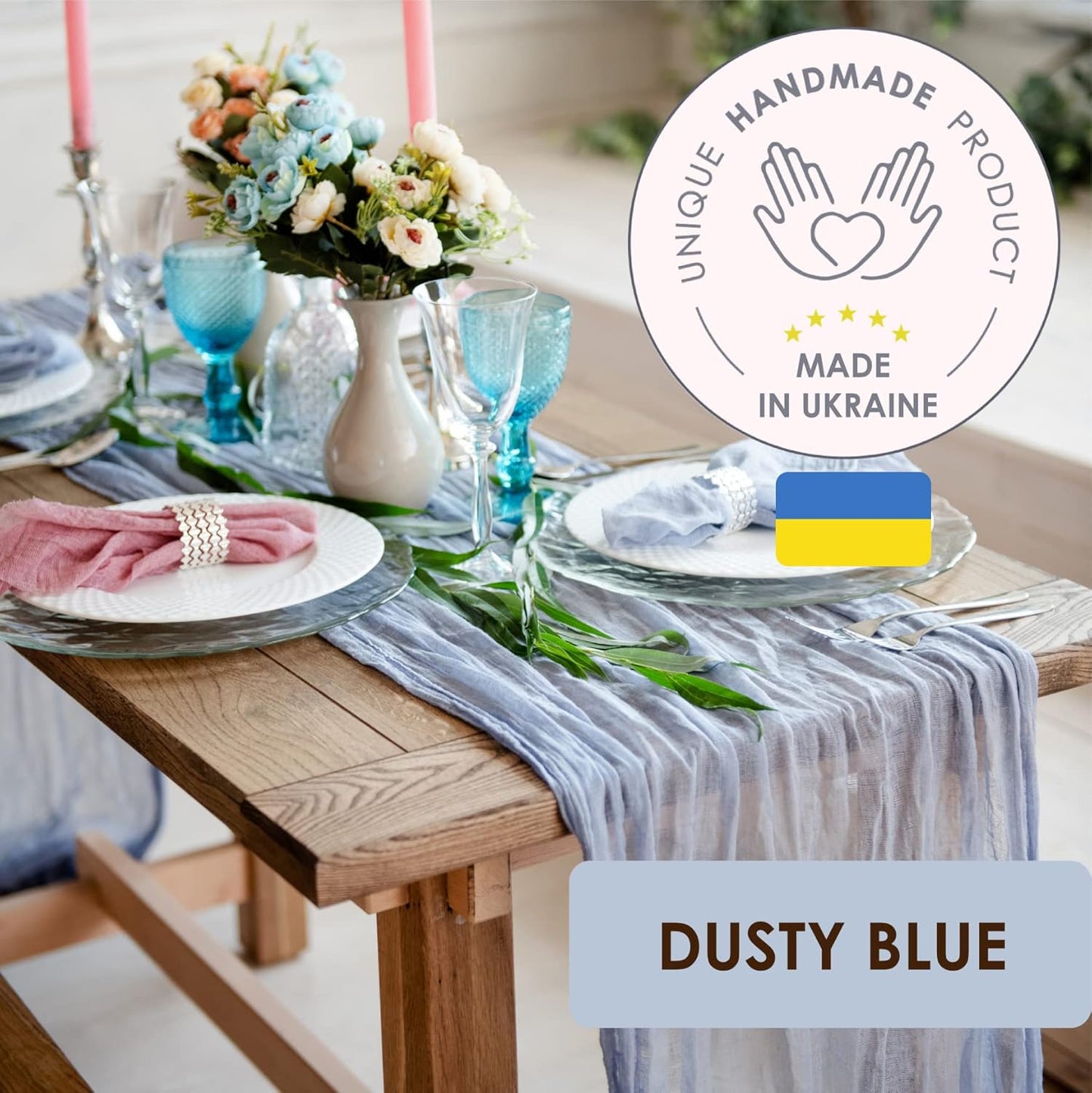 Dusty Blue Cheesecloth Table Runner 141 in Long, Blue Gauze Table Runner, Cheese Cloth for Wedding Decoration, Boho Baby Boho Baby Shower