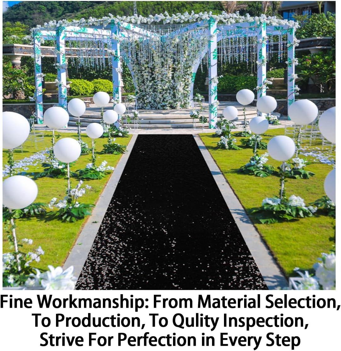 ShinyBeauty Aisle Runner Outdoor Wedding Aisle Runner for Wedding Sequin Aisle Runner Sequin Fabric Wedding Floor Runner Glitter Carpert Runner (4FTx30FT, Black)