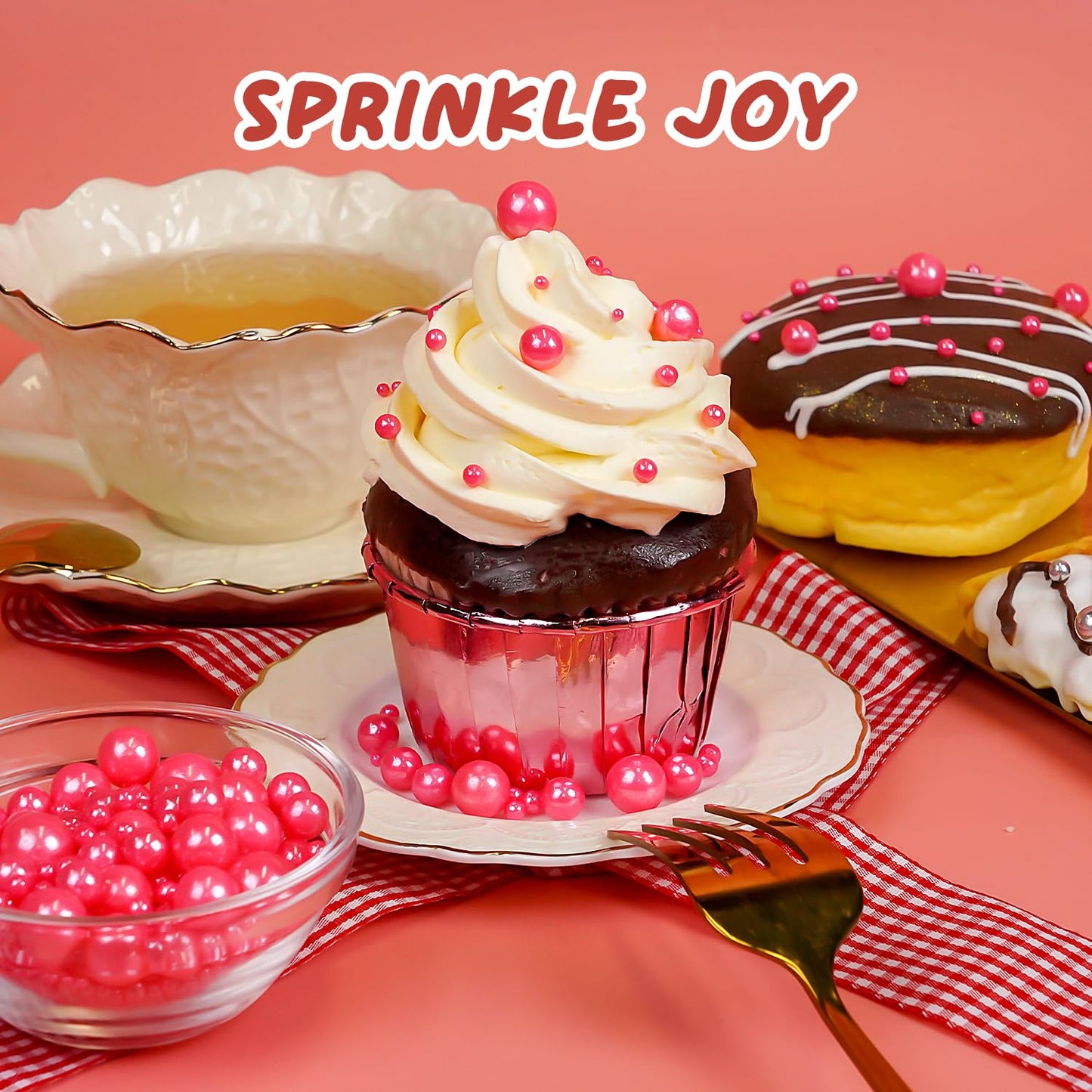 Edible Pink Sugar Pearl Sprinkles, Pearl Sugar Sprinkles, Cake Decorations, Cupcake Toppers, Ice Cream Toppings, Wedding Party Halloween Christmas Supplies,180g/6.35oz