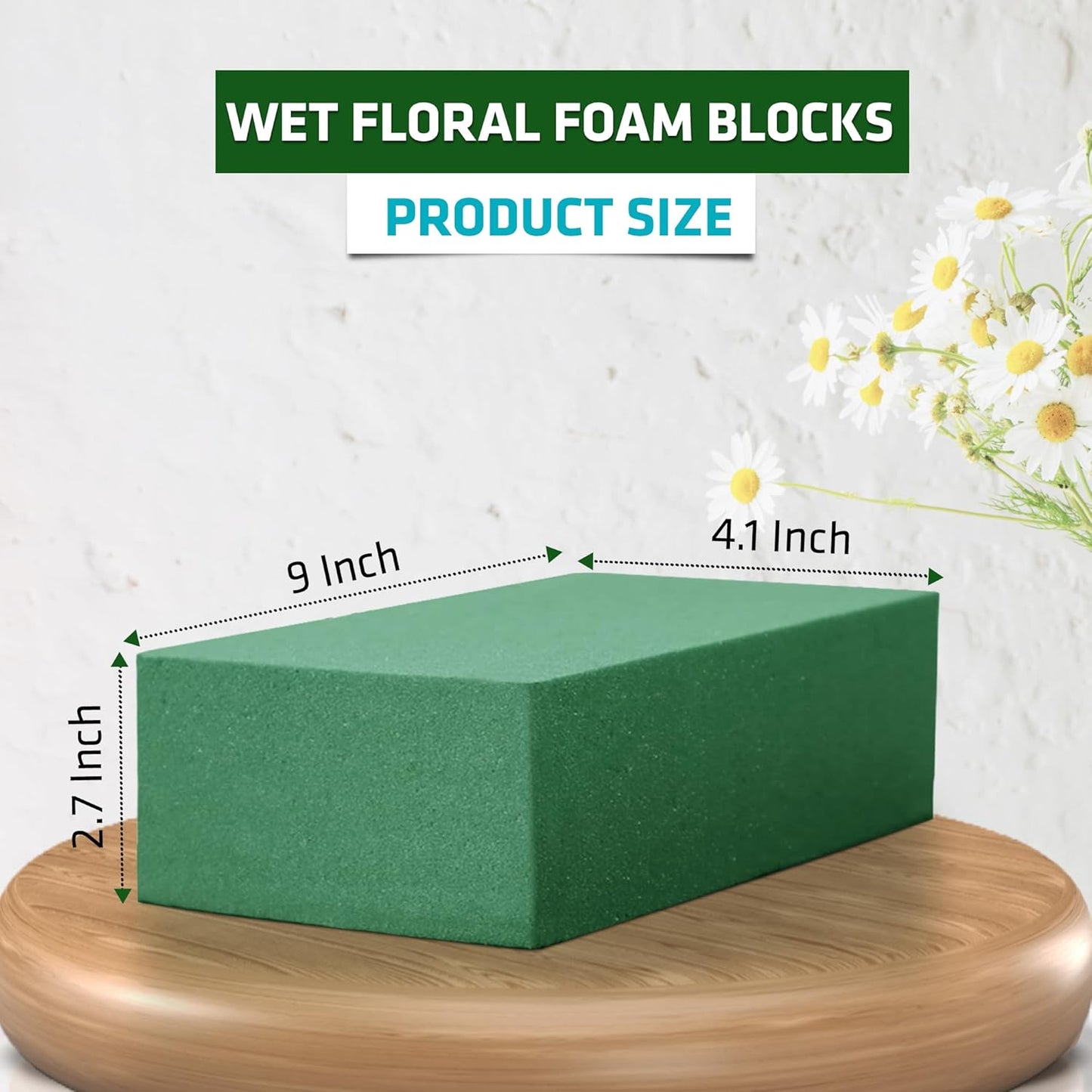 FLORABELS 6 PCS Wet Floral Foam Blocks for Fresh Flowers, Each (9"L x 4.1"W x 2.7"H)Green Foam for Flower Arrangements, Florist Foam Bricks for Weddings, Birthdays Gifts, Flower Foam Blocks for Crafts