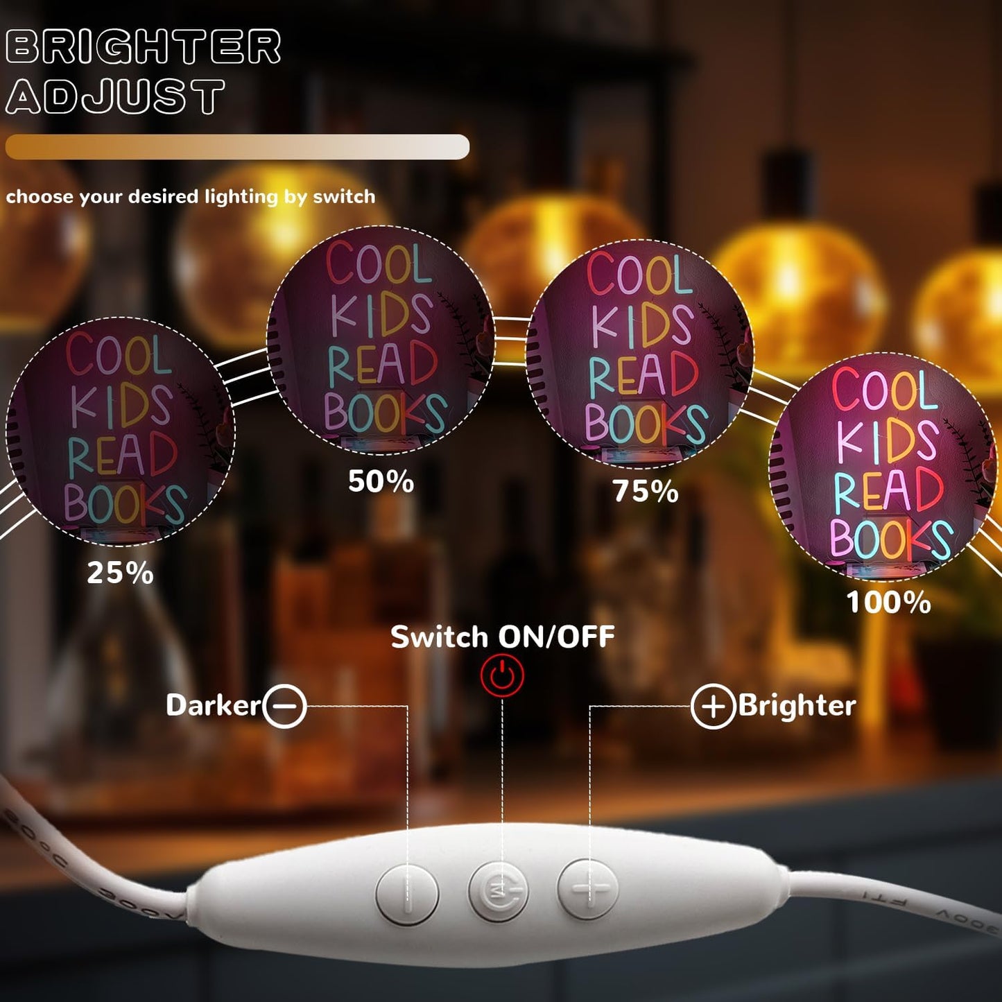 Cool Kids Read Books Neon Sign for Wall Decor, Reading Books Neon Light, Classroom Letter LED Light Up Sign for Library Classroom Reading Corner Bedroom Decor