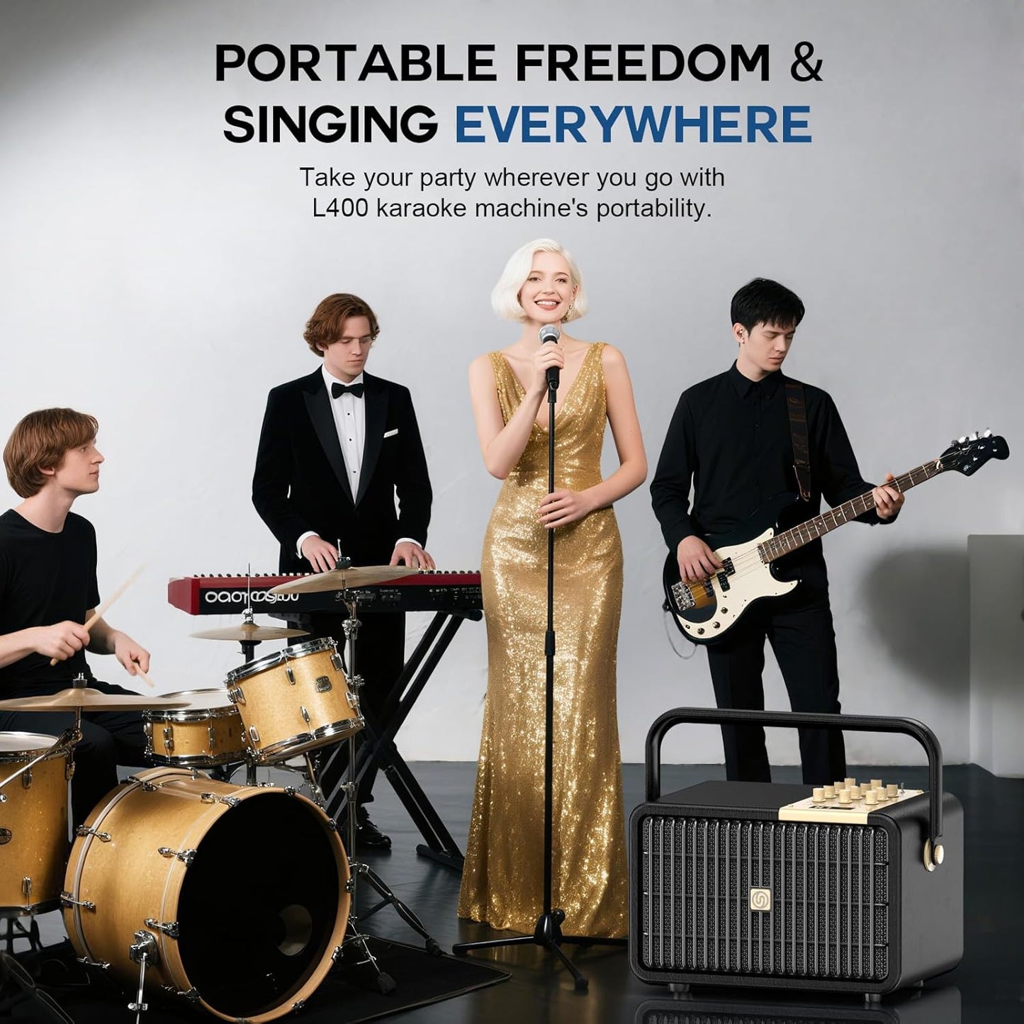 L400 Professional Karaoke Machine with 2 UHF Wireless Microphones for Adults, 320W Peak Bluetooth Speaker PA System with Bass/Treble Adjustment for Home Party Wedding Outdoor Christmas Events